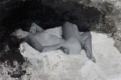 Nude, B&W Autumn III - figurative female form oil painting modern nude realism