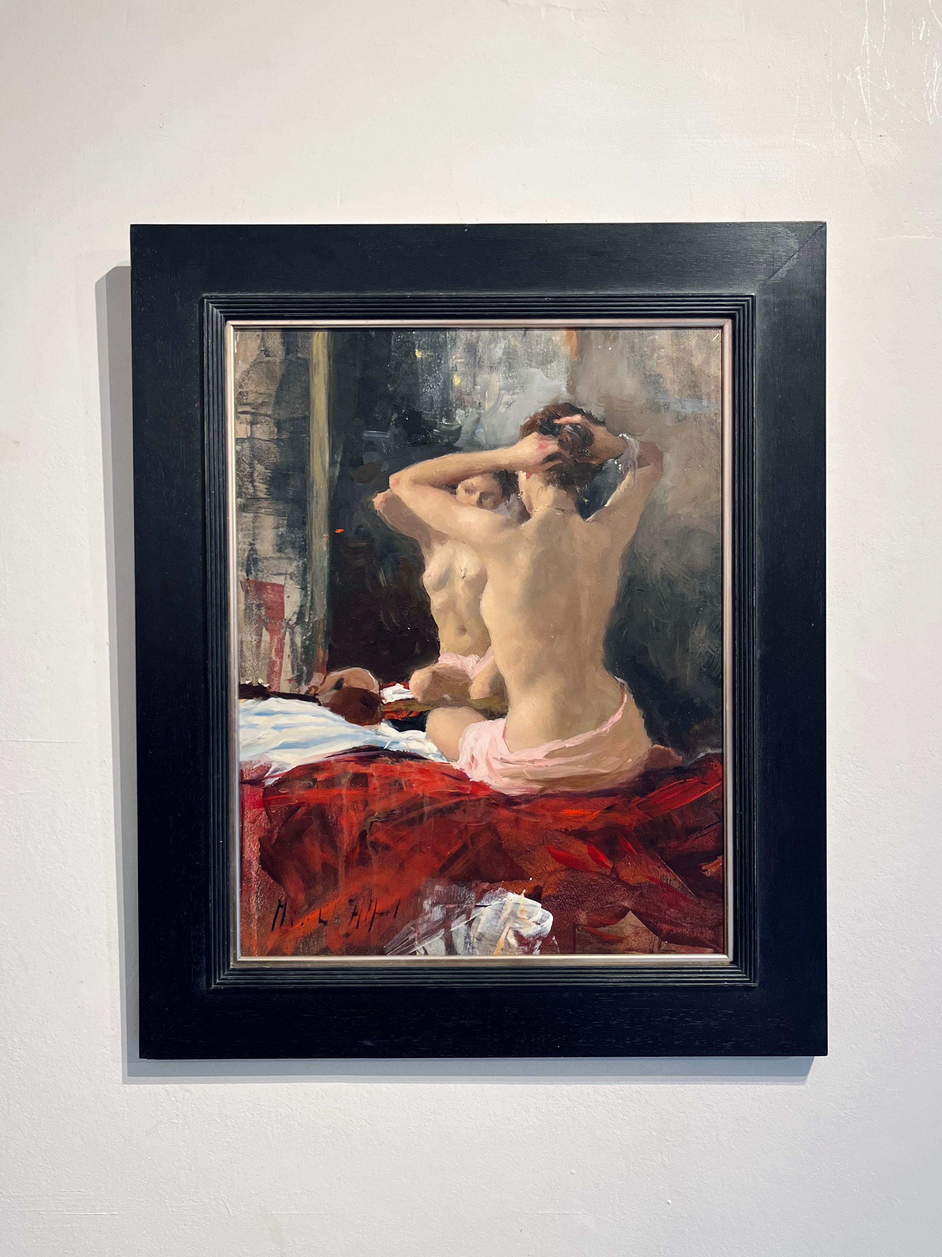 Nude, Reflection - original impressionist female figure study - contemporary art - Painting by Michael Alford