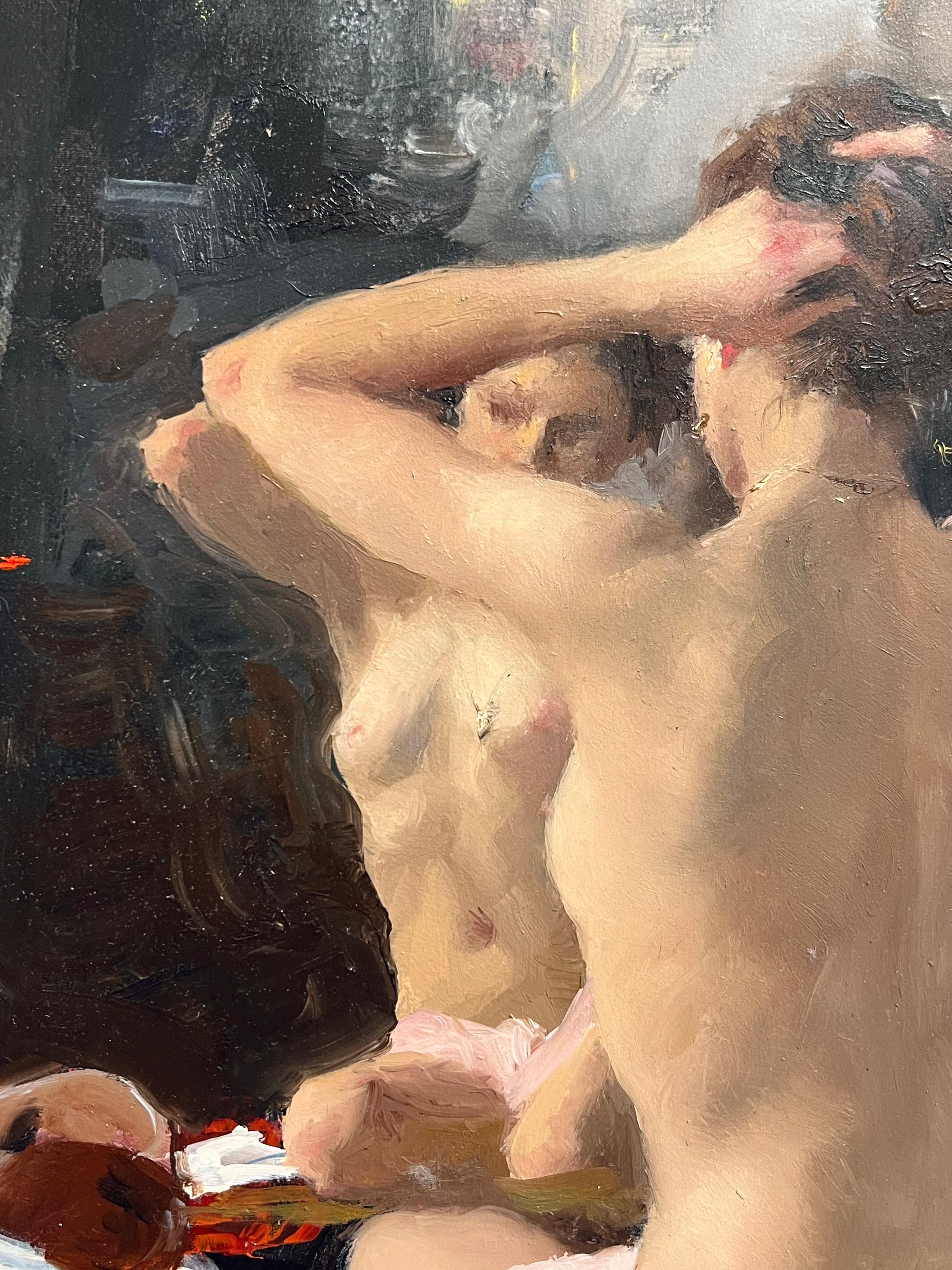 Nude, Reflection - original impressionist female figure study - contemporary art - Brown Portrait Painting by Michael Alford