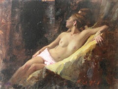 Nude, Seated, Gold Ochre I - original female figure human form artwork modern 