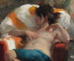 Nude Seated in Red Chair, Cashmere Shawl