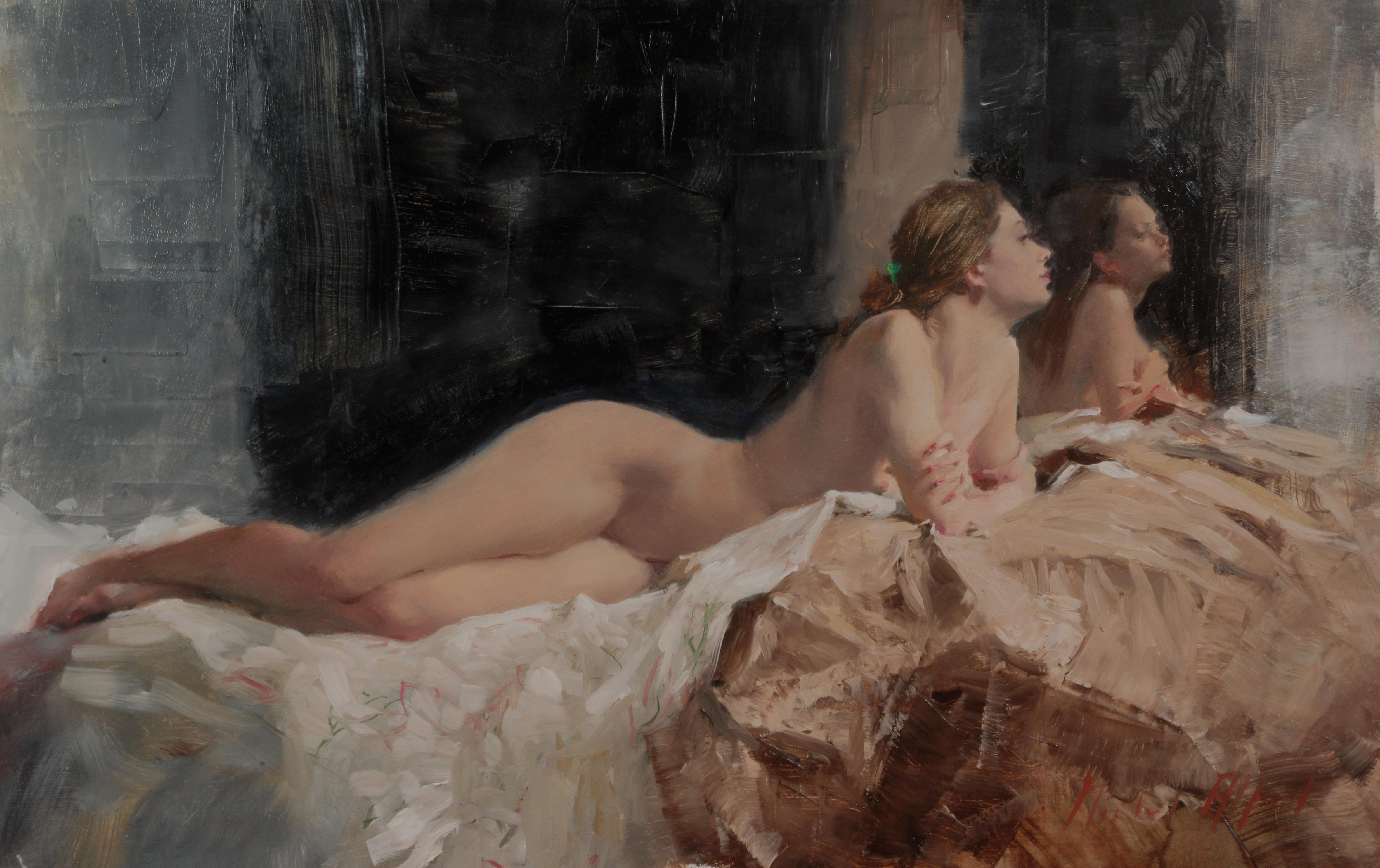 Michael Alford Figurative Painting - Nude, Taffeta - figurative female nude painting classic modern realism artwork