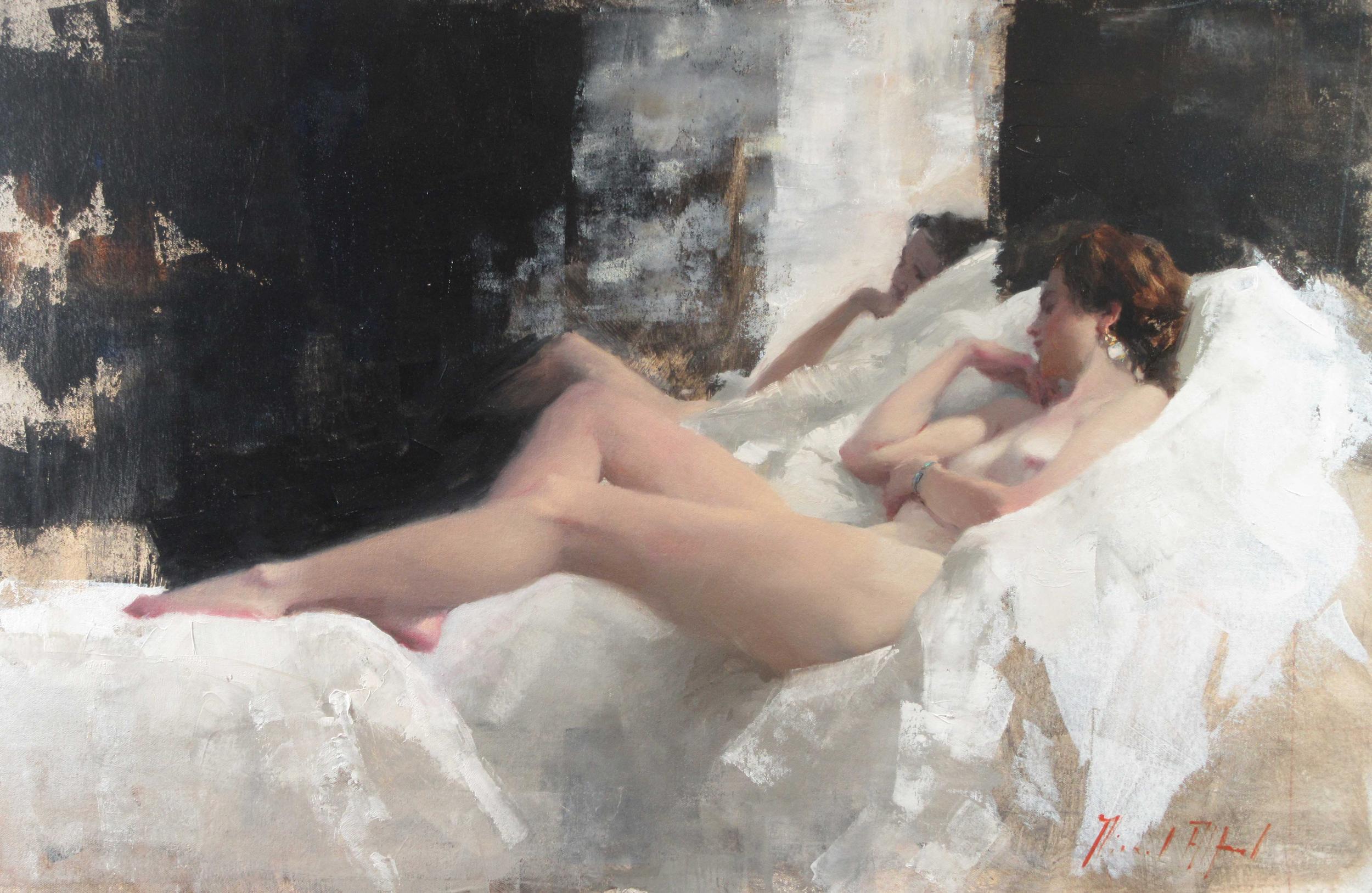 Michael Alford Portrait Painting - Nude/White Linen 2