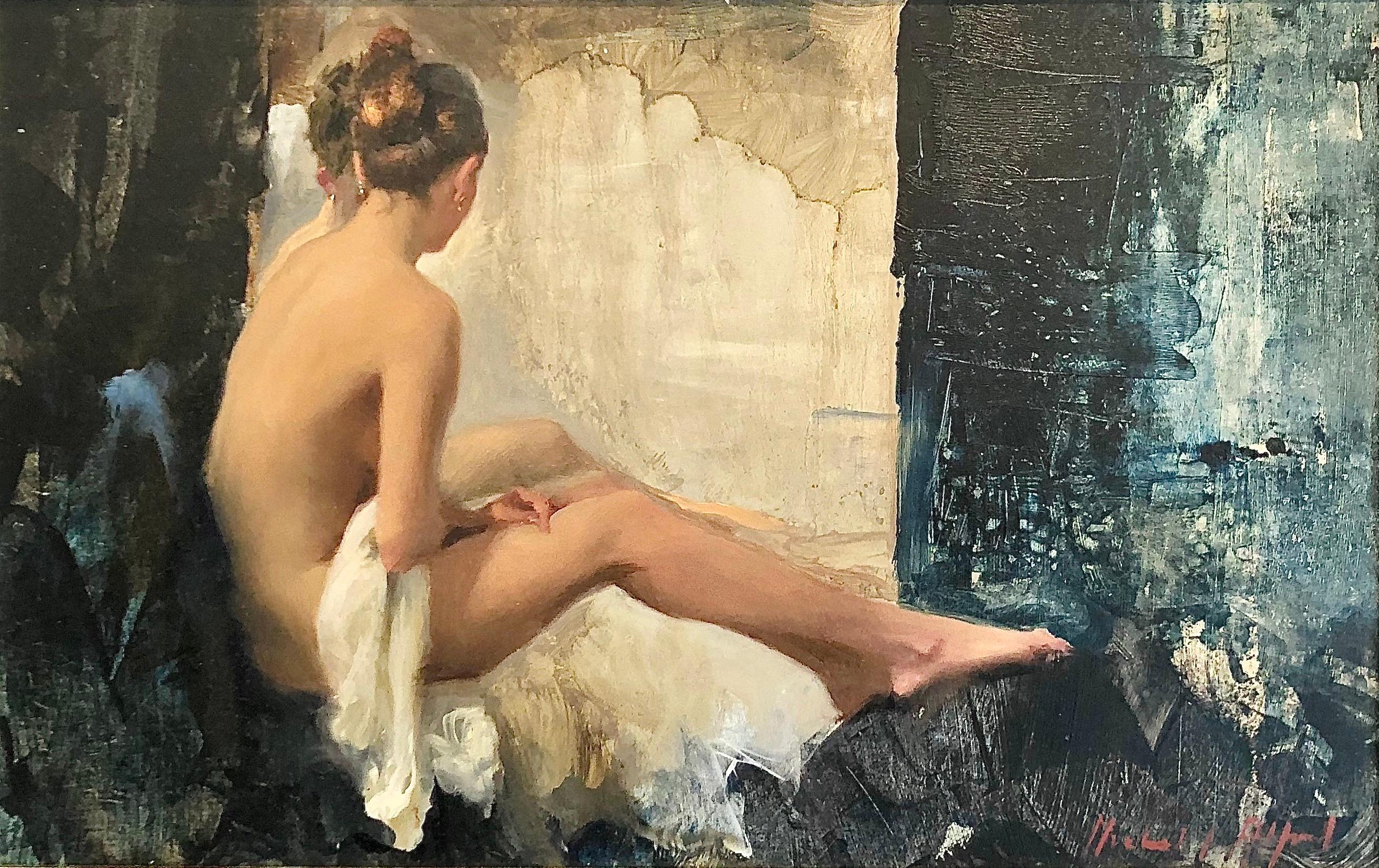Michael Alford Landscape Painting - Nude, White Linen - human figure portraiture oil painting modern impressionsim