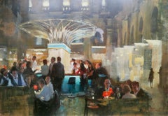 Original Large London Impressionist Oil Painting Fortnum & Mason Restaurant Bar