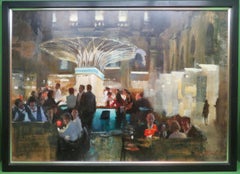 Original Large London Impressionist Oil Painting Fortnum & Mason Restaurant Bar