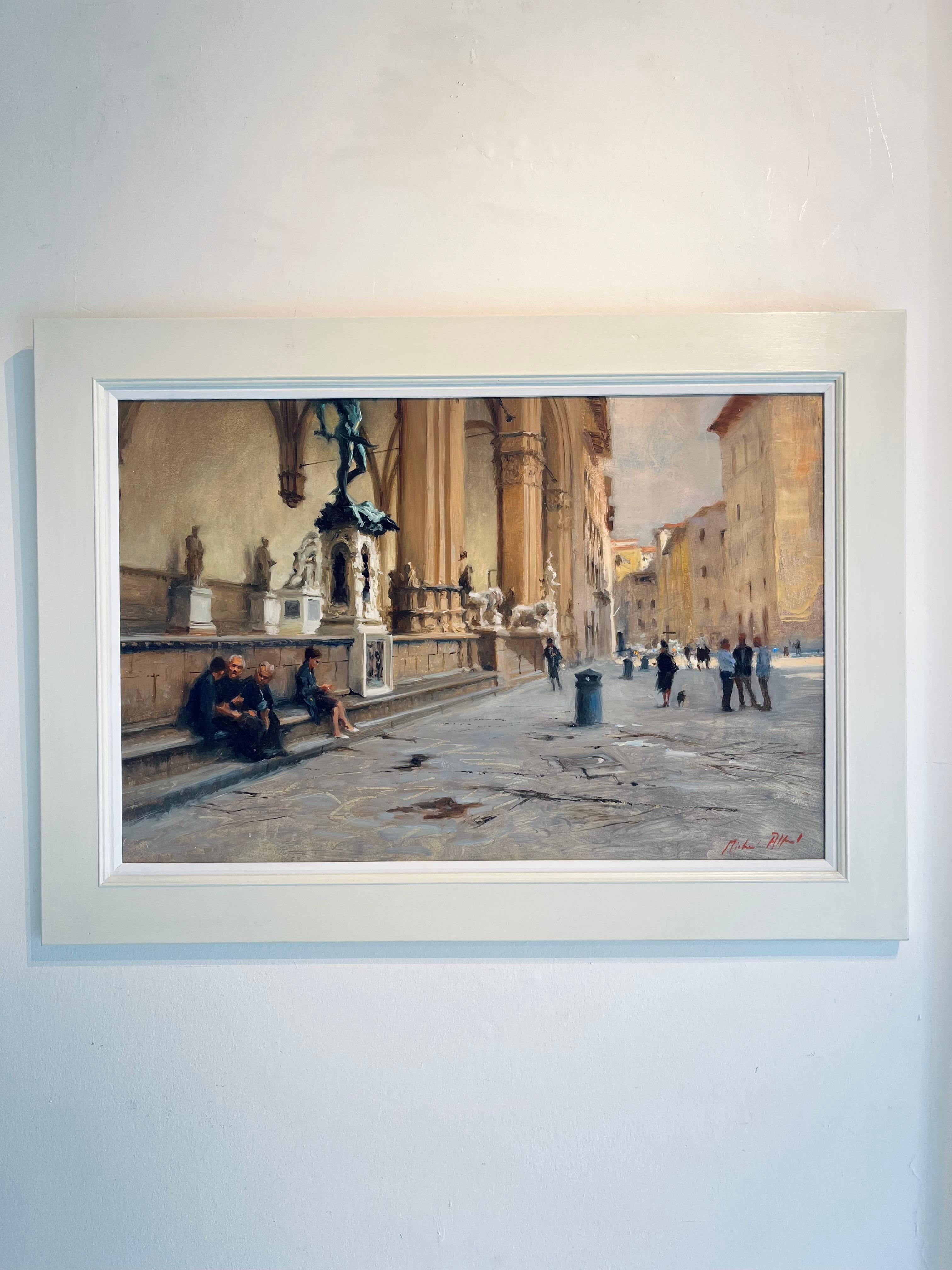 Piazza della Signoria (After Rain), Florence II-ORIGINAL cityscape oil painting - Painting by Michael Alford