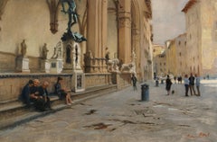 Piazza della Signoria (After Rain), Florence II-ORIGINAL paysage urbain à l'huile