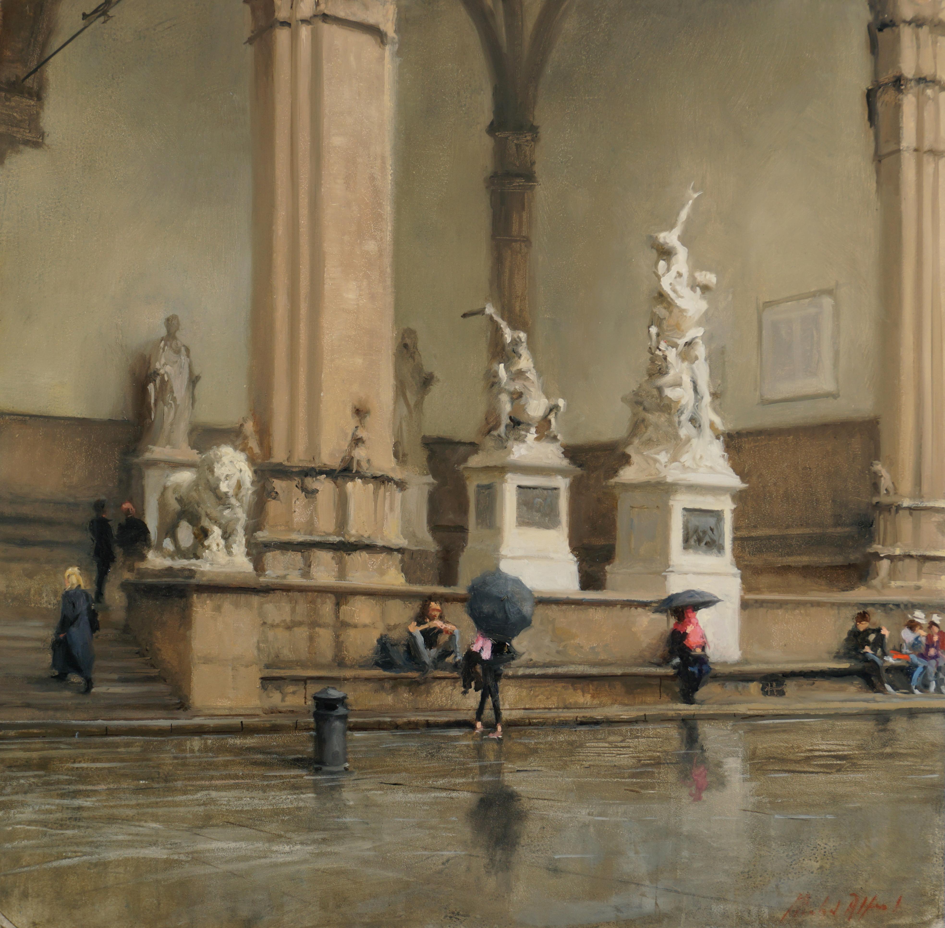 Michael Alford Landscape Painting - Piazza della Signoria, Florence 1-original impressionism cityscape oil painting 