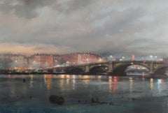 Rain over Chelsea, Battersea Bridge - London original oil painting impressionism