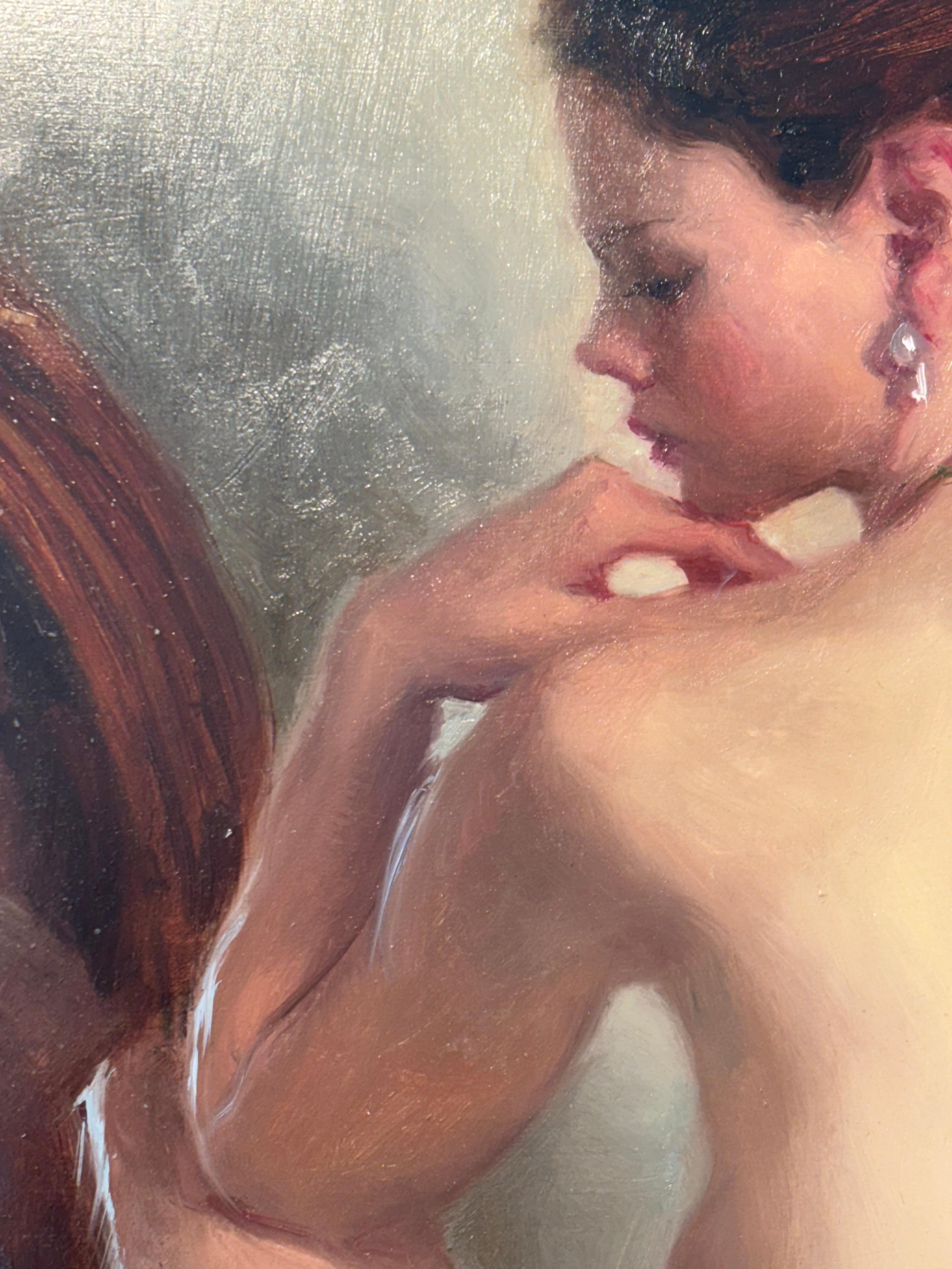 Desnudo sentado terciopelo verde-opintura al óleo del impresionismo original-arte contemporáneo - Figurative Painting Negro de Michael Alford