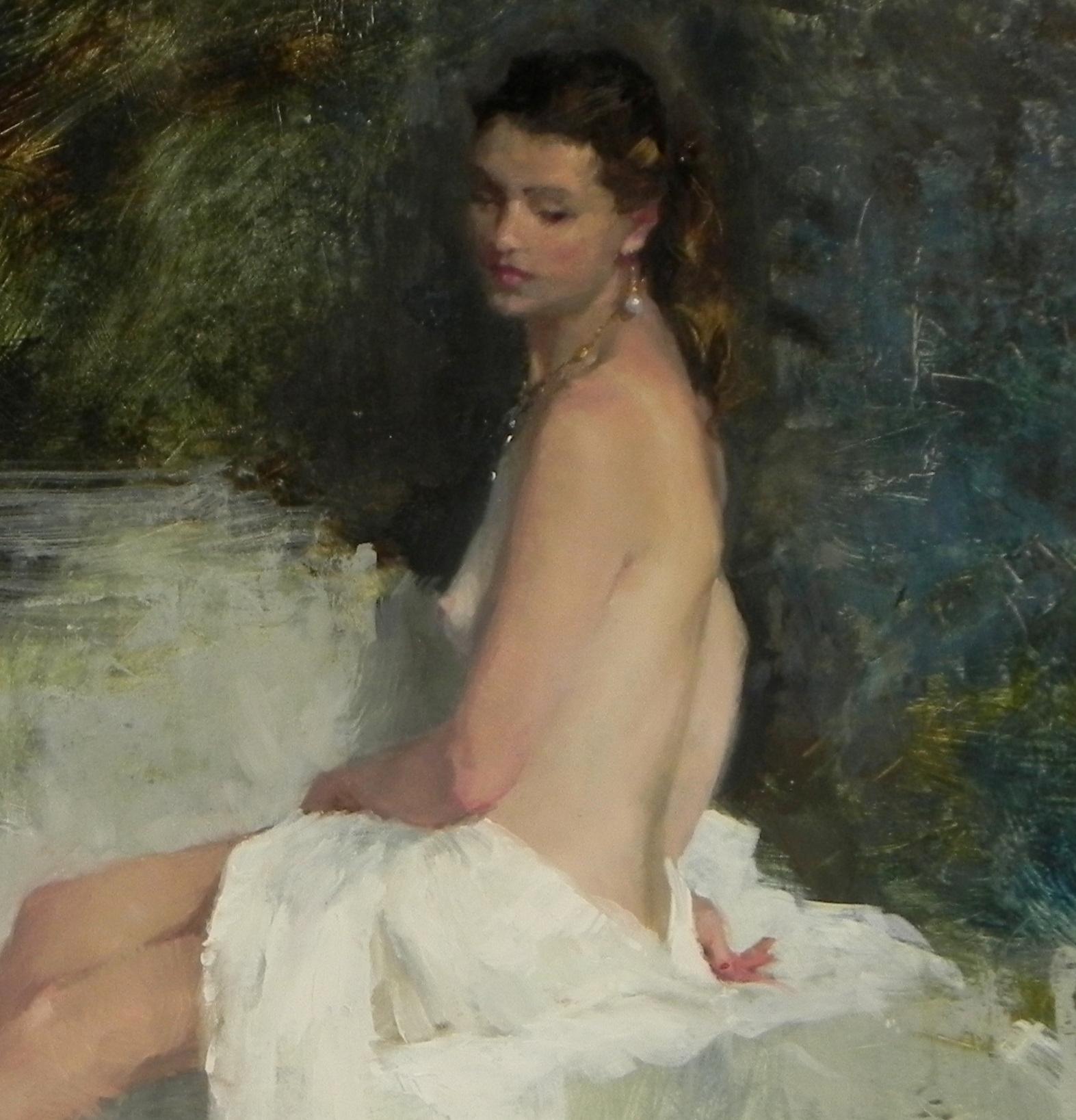 Seated Nude on the Diagonal - Impressionist Painting by Michael Alford