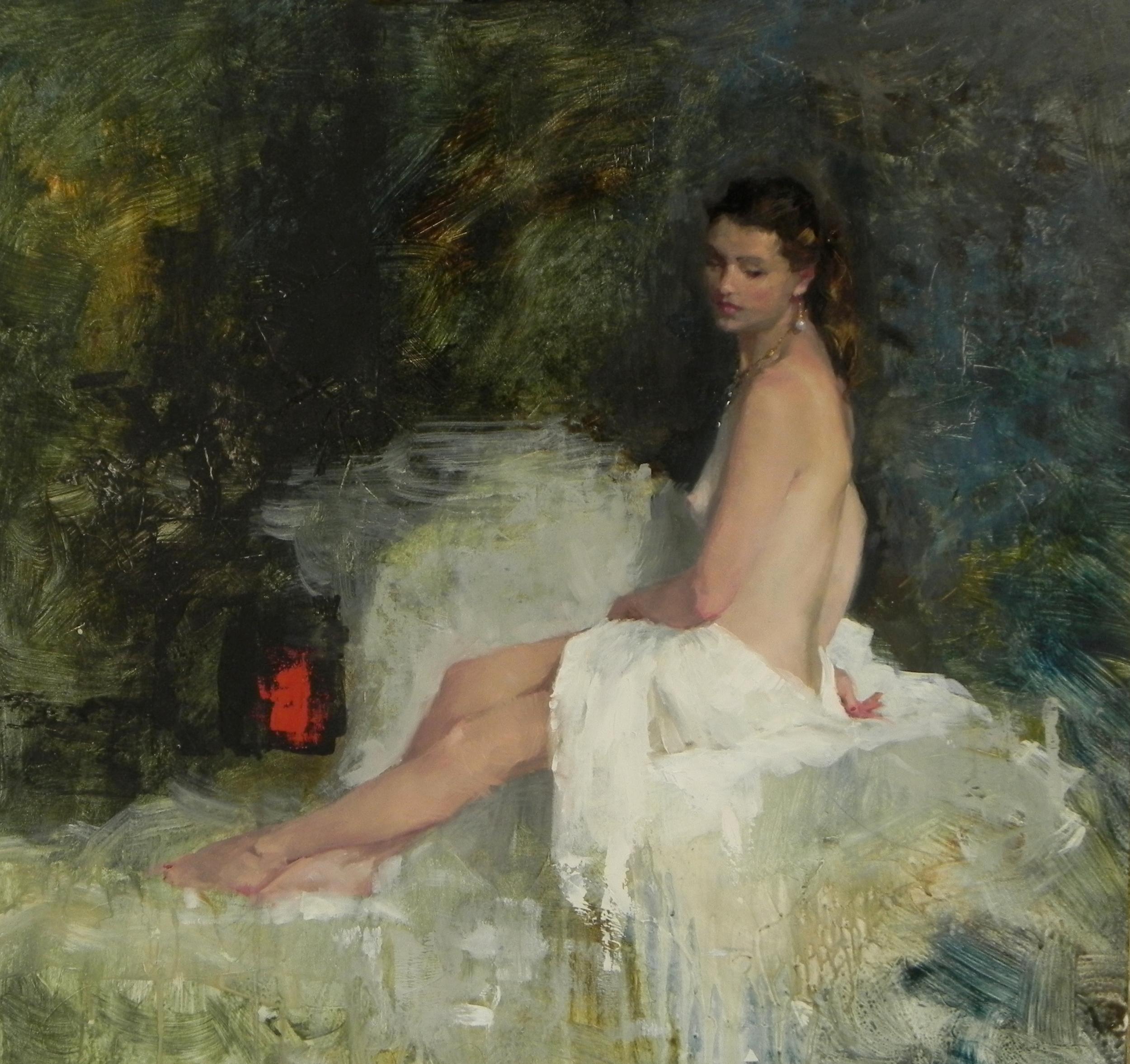 Seated Nude on the Diagonal - Painting by Michael Alford
