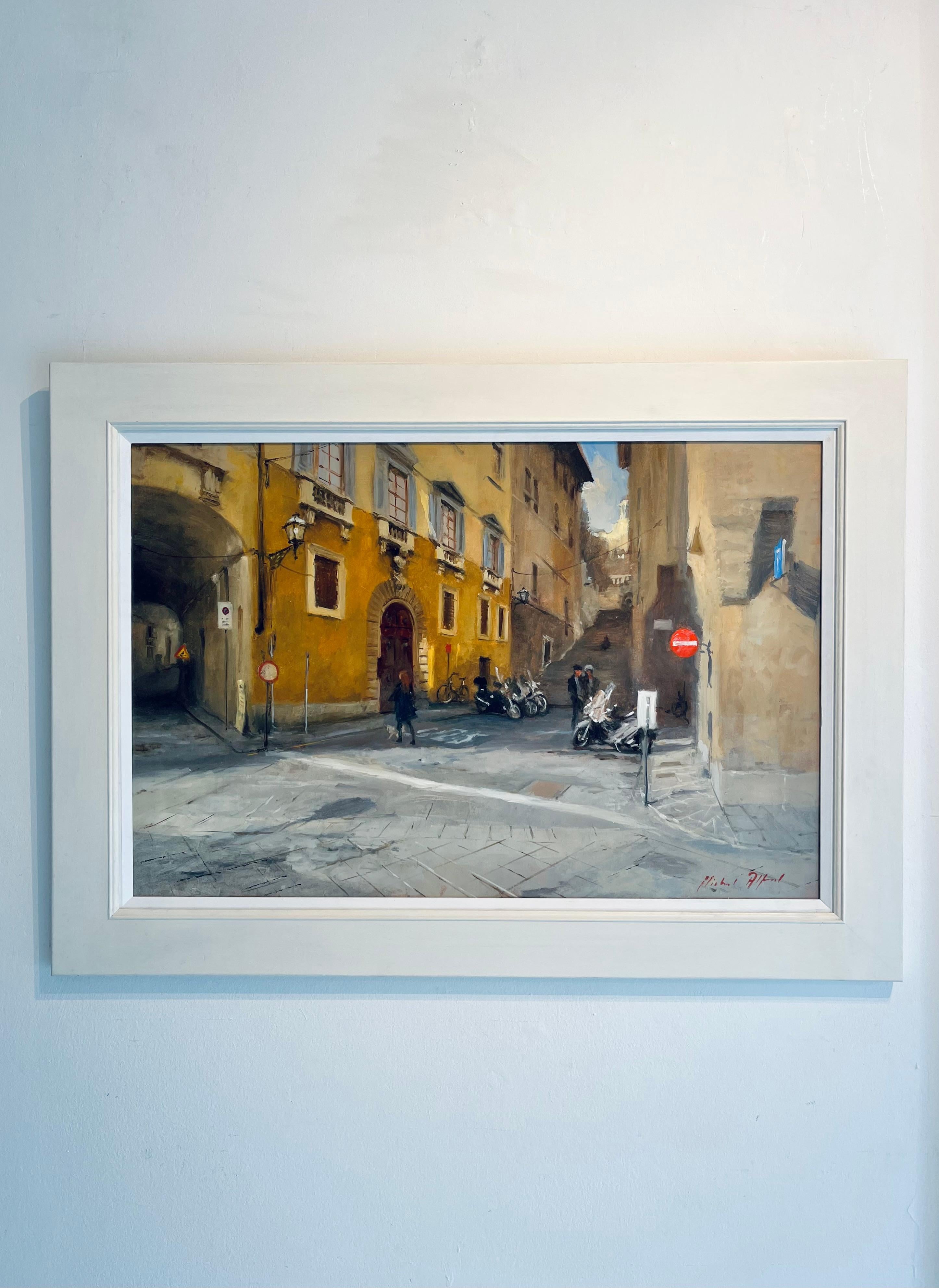 Side Streets Florence-original impressionism cityscape painting-contemporary ART - Painting by Michael Alford