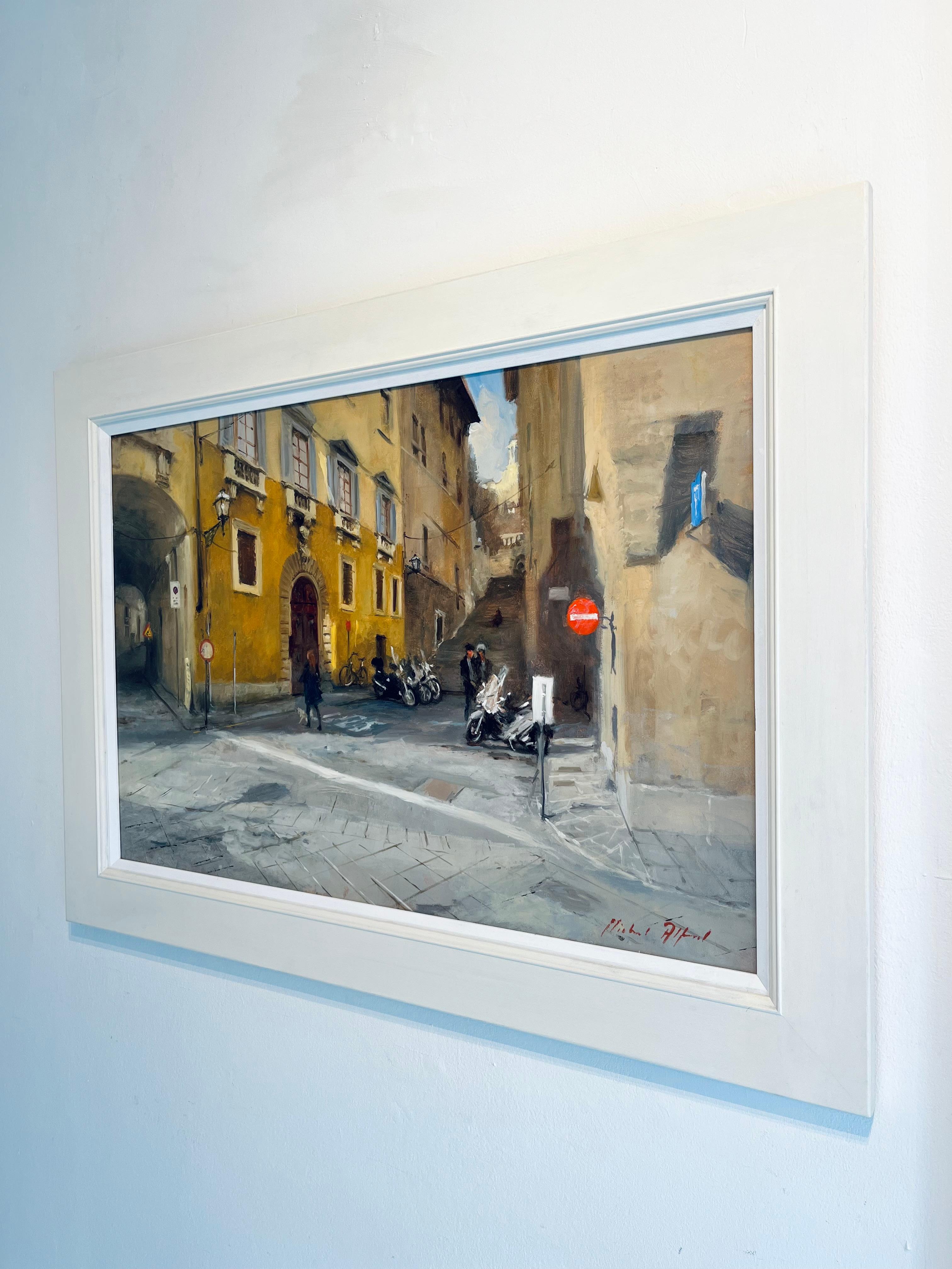 Side Streets Florence-original impressionism cityscape painting-contemporary ART - Impressionist Painting by Michael Alford
