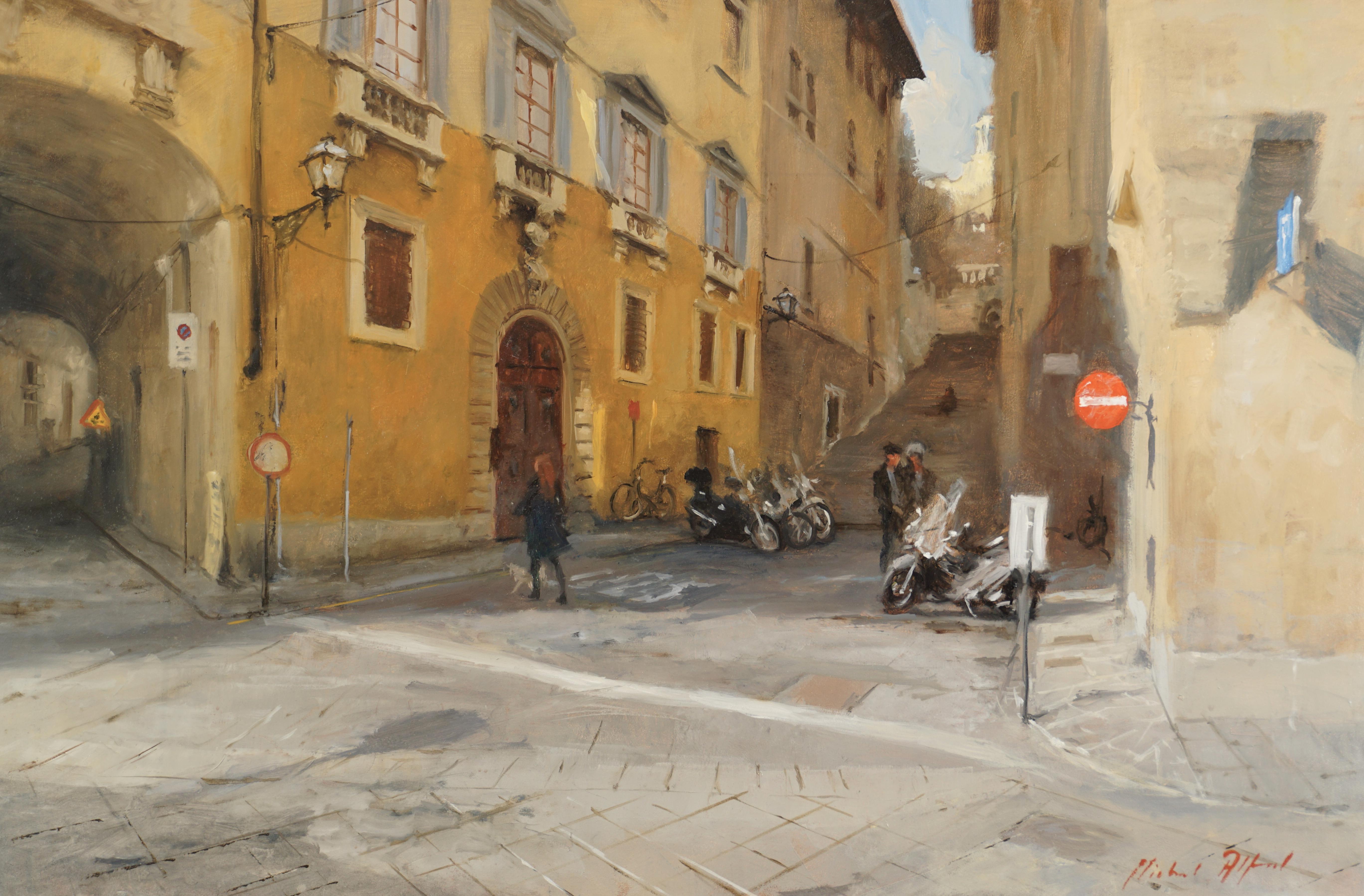 Michael Alford Landscape Painting - Side Streets Florence-original impressionism cityscape painting-contemporary ART
