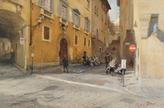 Used Side Streets Florence-original impressionism cityscape painting-contemporary ART