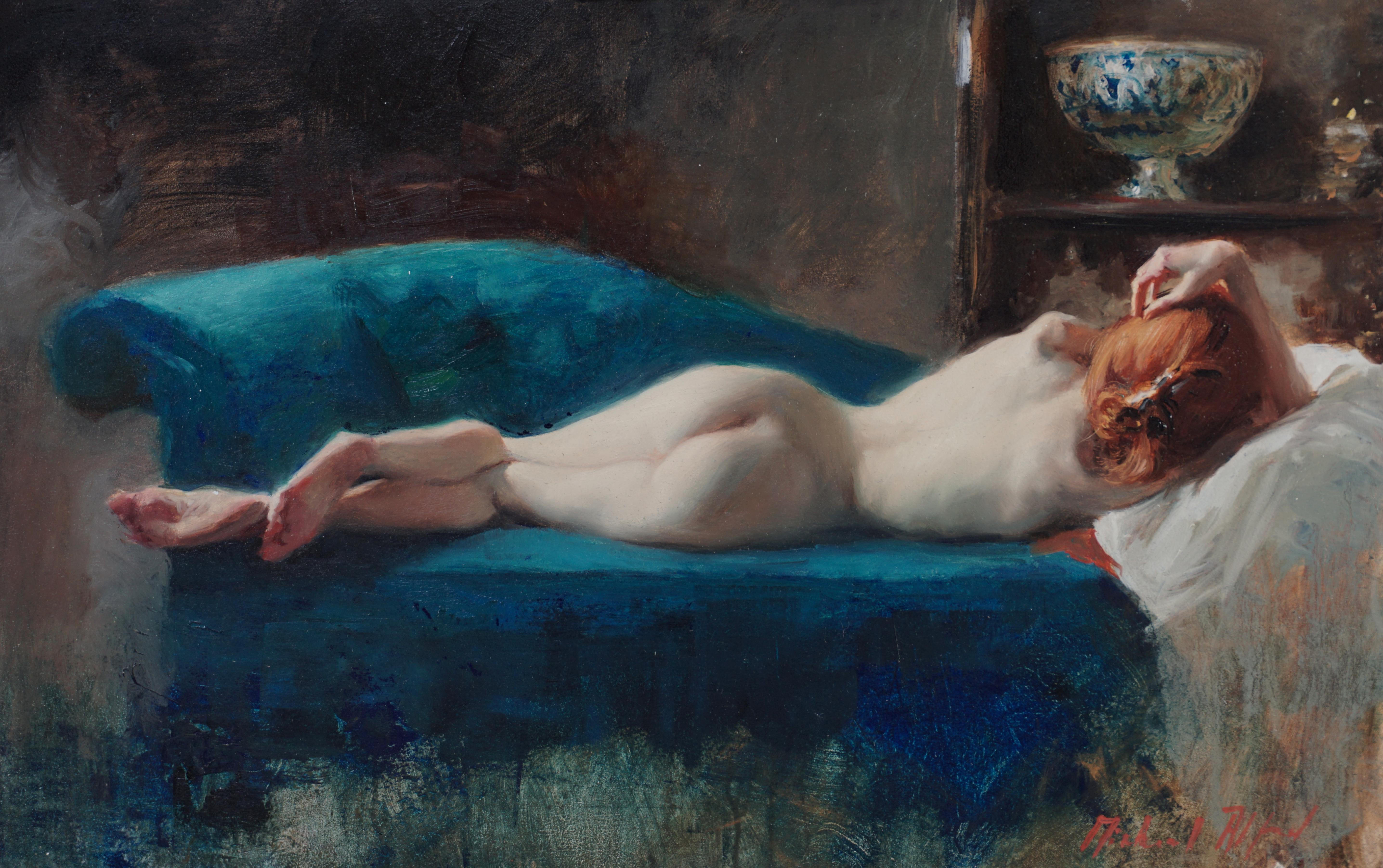 Michael Alford Figurative Painting - Sleeping Nude-original impressionist nude figurative painting-contemporary Art
