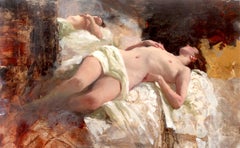 Sleeping Nude Reflection - modern form female nude figure oil painting classical