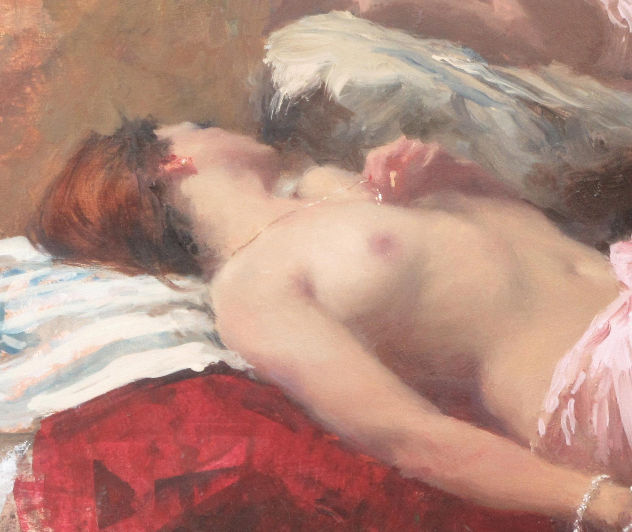 Sleeping Nude, Rose & Crimson - Painting by Michael Alford