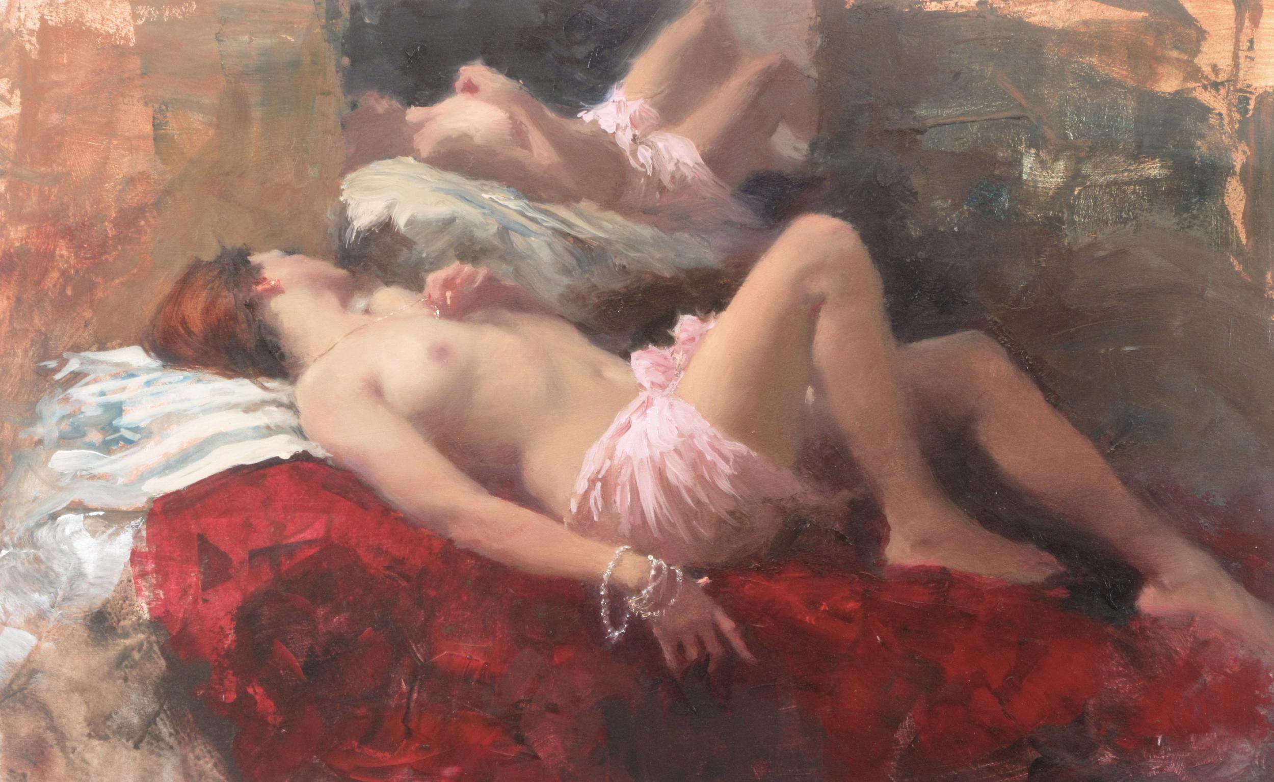 Michael Alford Nude Painting - Sleeping Nude, Rose & Crimson