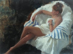 Sleeping Nude, White Fabric - female figurative oil painting Contemporary study