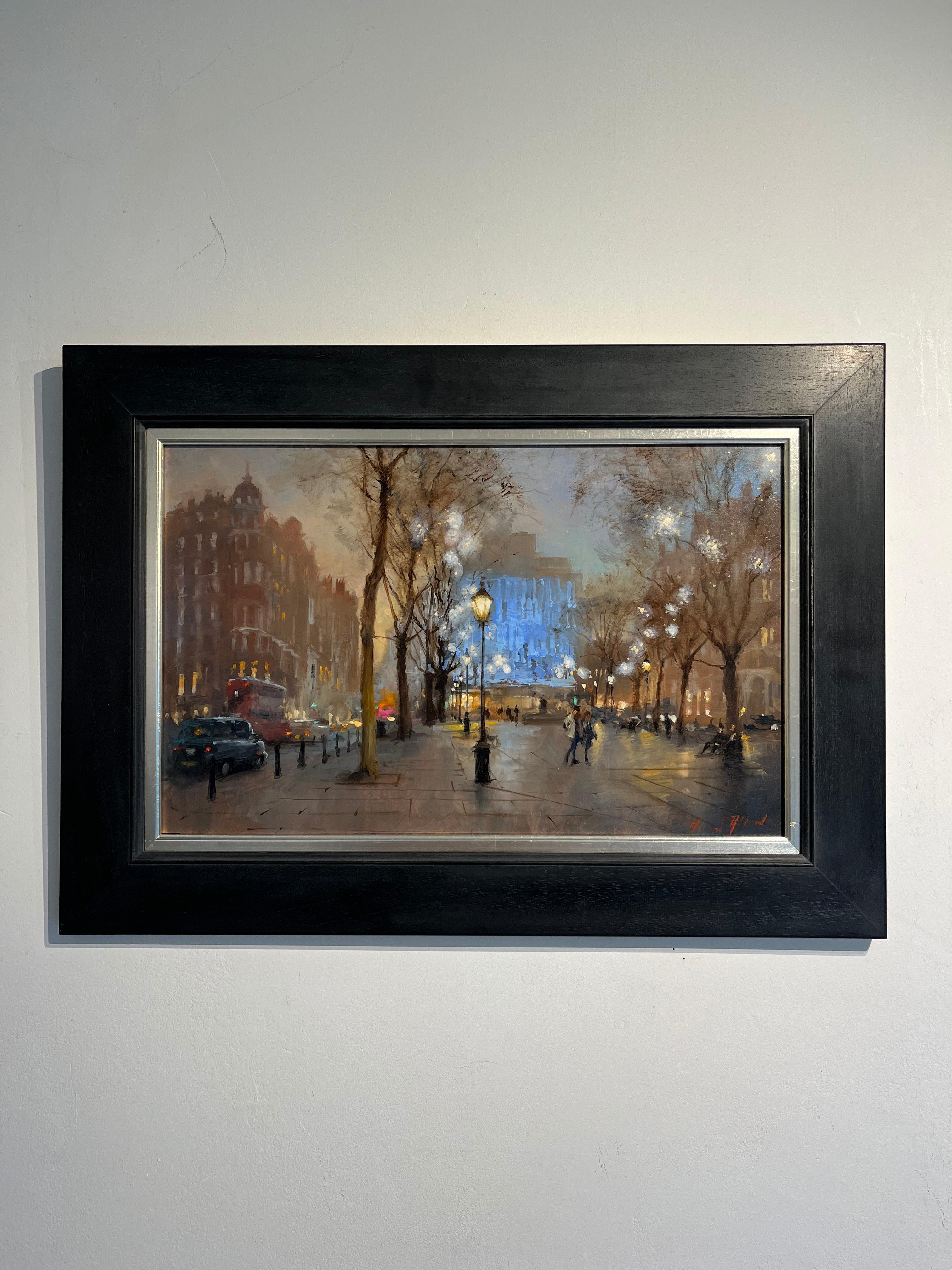 Sloane Square - London architecture impressionist oil painting impasto artwork - Painting by Michael Alford
