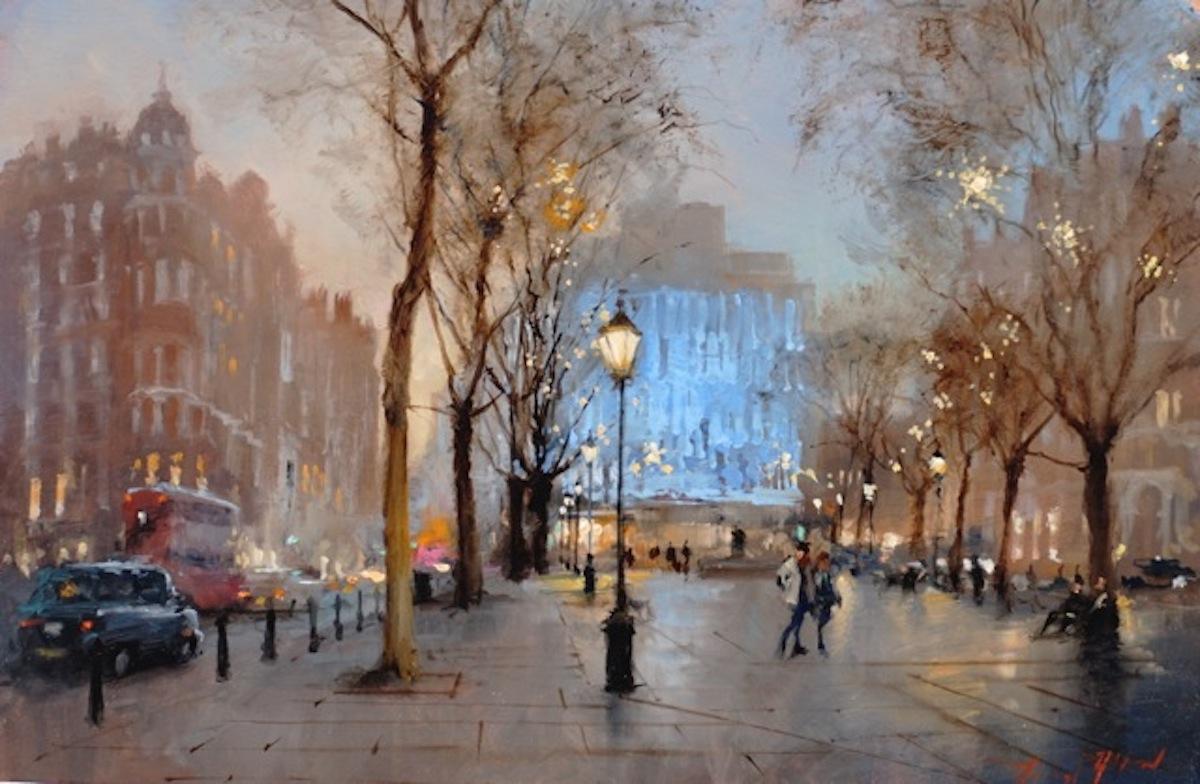 Michael Alford Landscape Painting - Sloane Square - London architecture impressionist oil painting impasto artwork