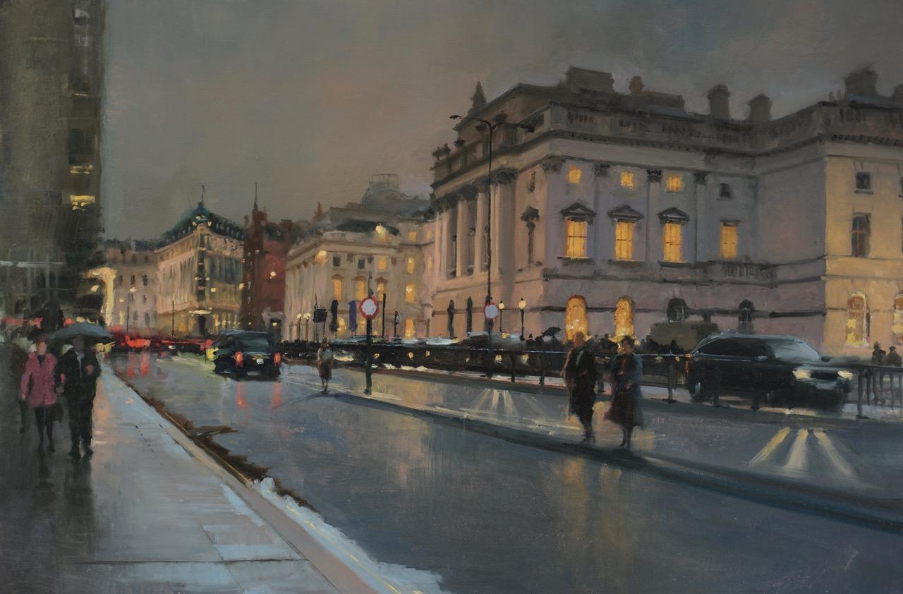 Michael Alford Figurative Painting – Somerset House- Original Impressionismus Stadtbild Ölgemälde - zeitgenössische Kunst