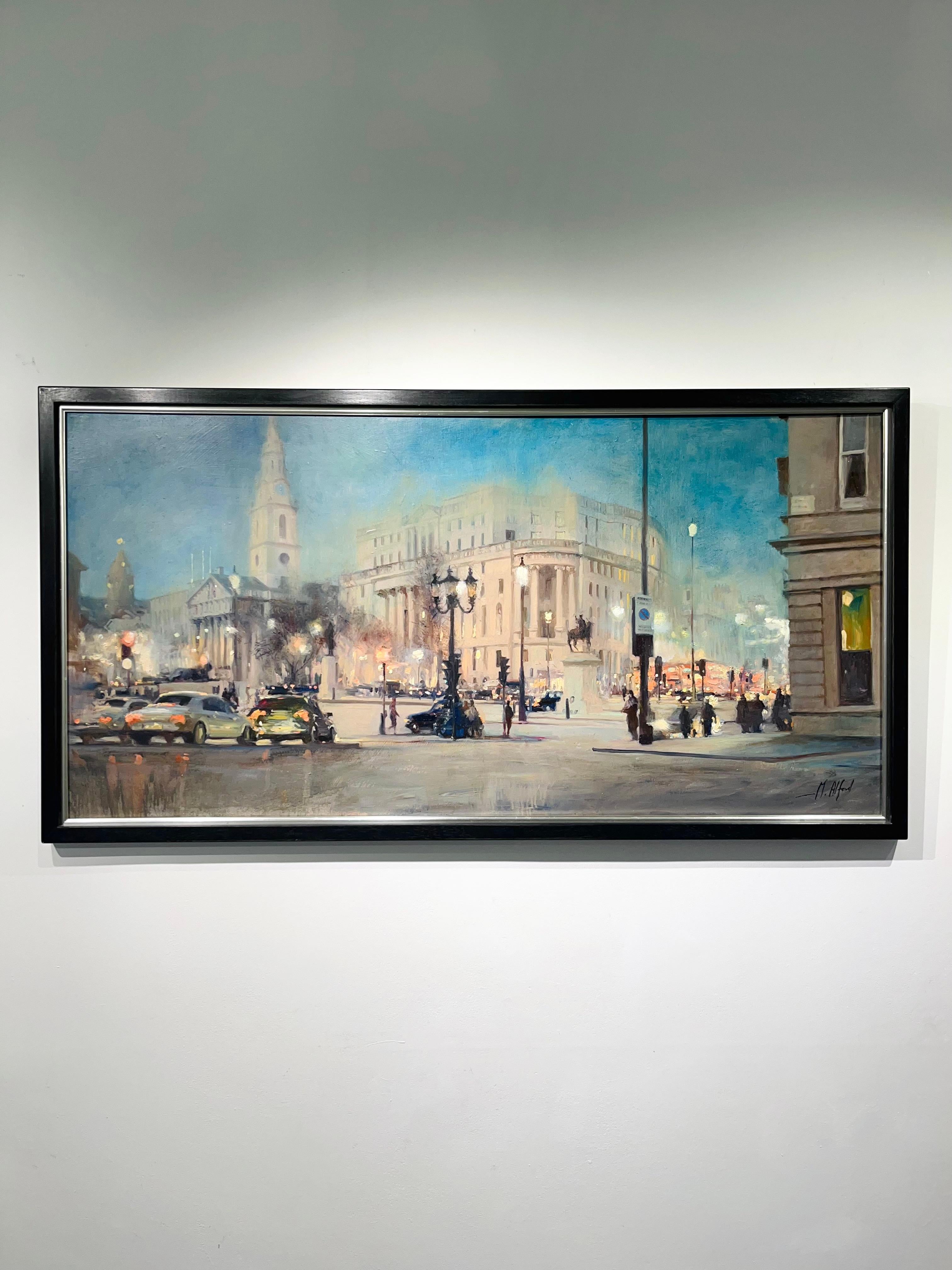 Spring Gardens Trafalgar Square-original impressionism cityscape painting-art - Painting by Michael Alford