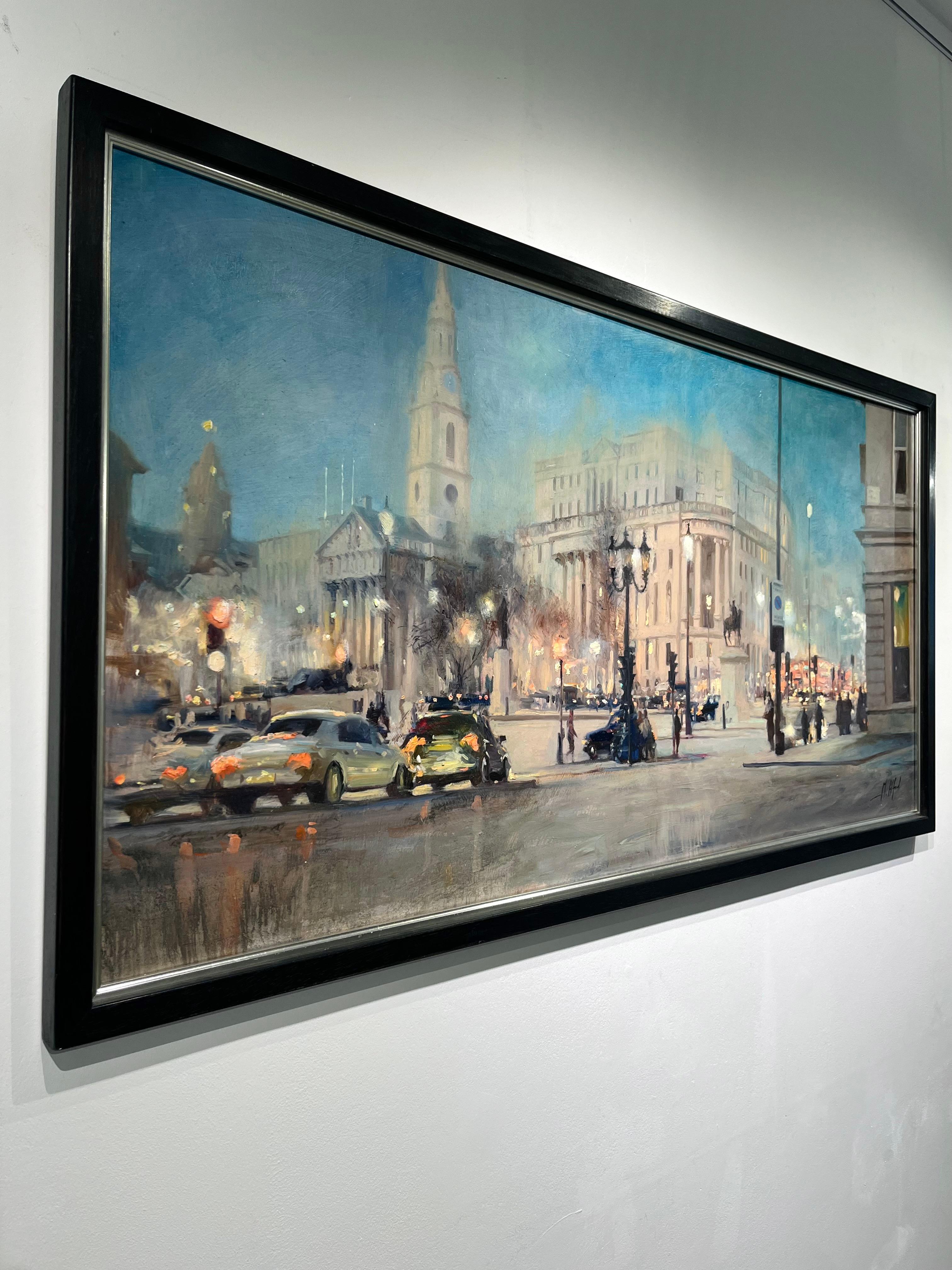 Spring Gardens Trafalgar Square-original impressionism cityscape painting-art - Impressionist Painting by Michael Alford