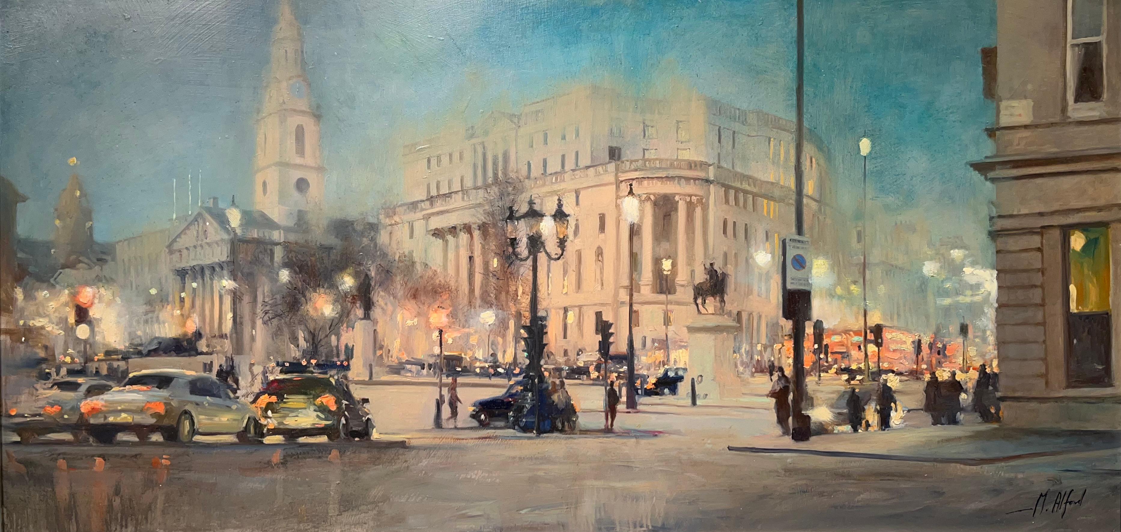 Spring Gardens Trafalgar Square-original impressionism cityscape painting-art