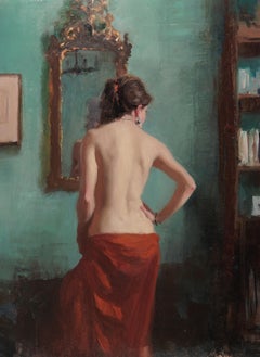 Standing Nude - original impressionist figure study woman interior oil impasto