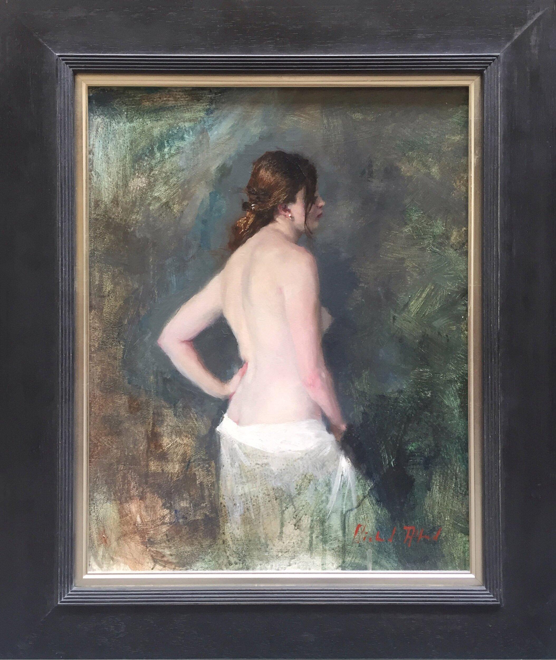 Michael Alford Nude Painting - Standing Nude, White Cotton Drape