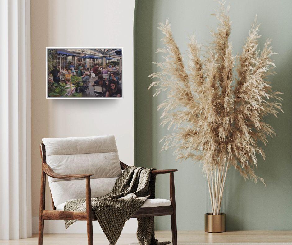 Der Blaue Vogel - Original Impressionismus Stadtbild Ölgemälde - zeitgenössische Kunst im Angebot 1