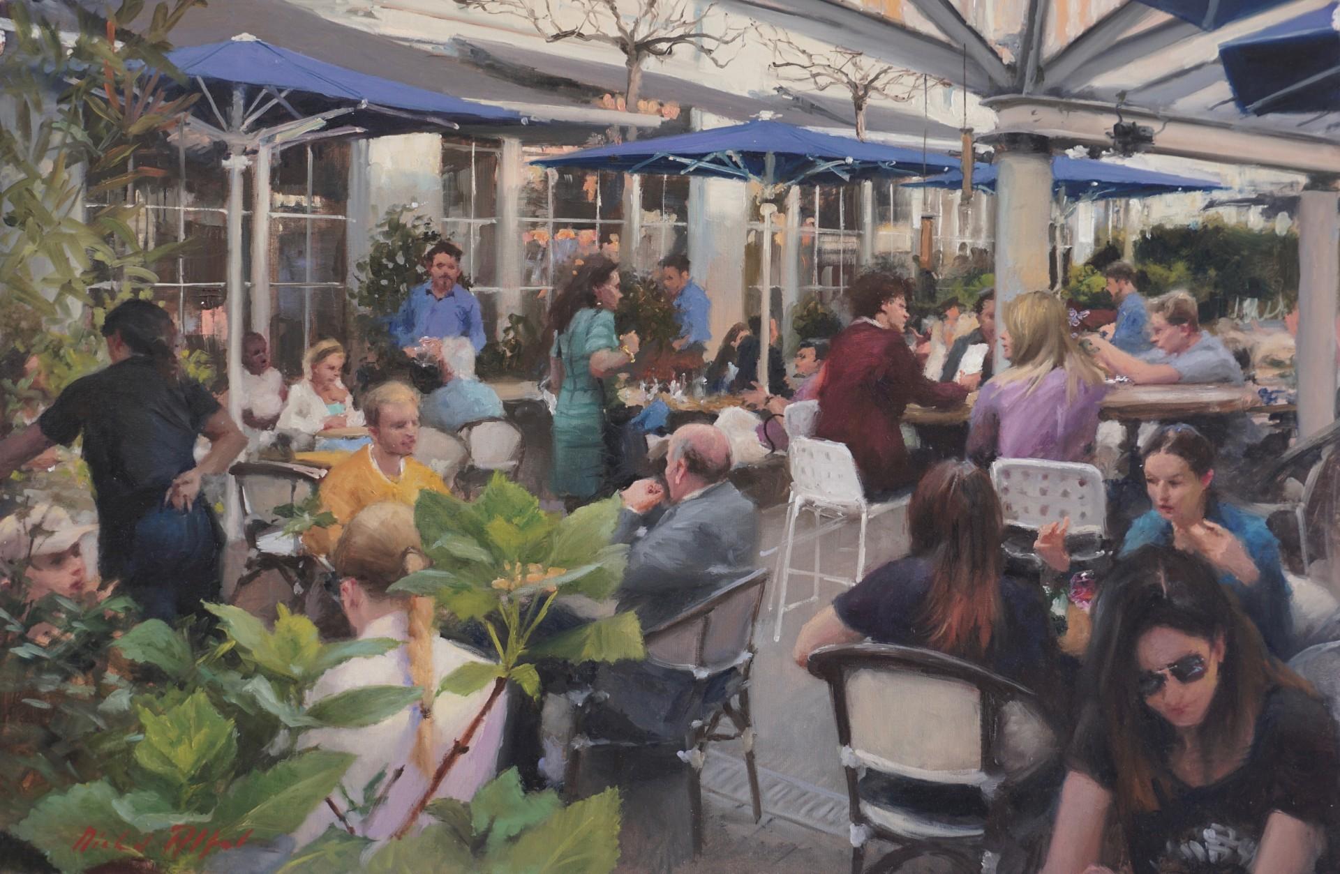 Michael Alford Portrait Painting - The Bluebird - original impressionism cityscape oil painting - contemporary Art