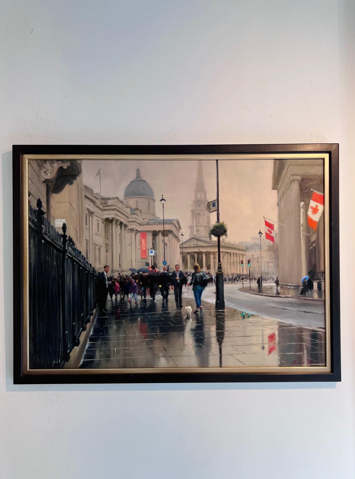 Trafalgar Square, North - peinture à l'huile impressionniste originale - art contemporain - Painting de Michael Alford