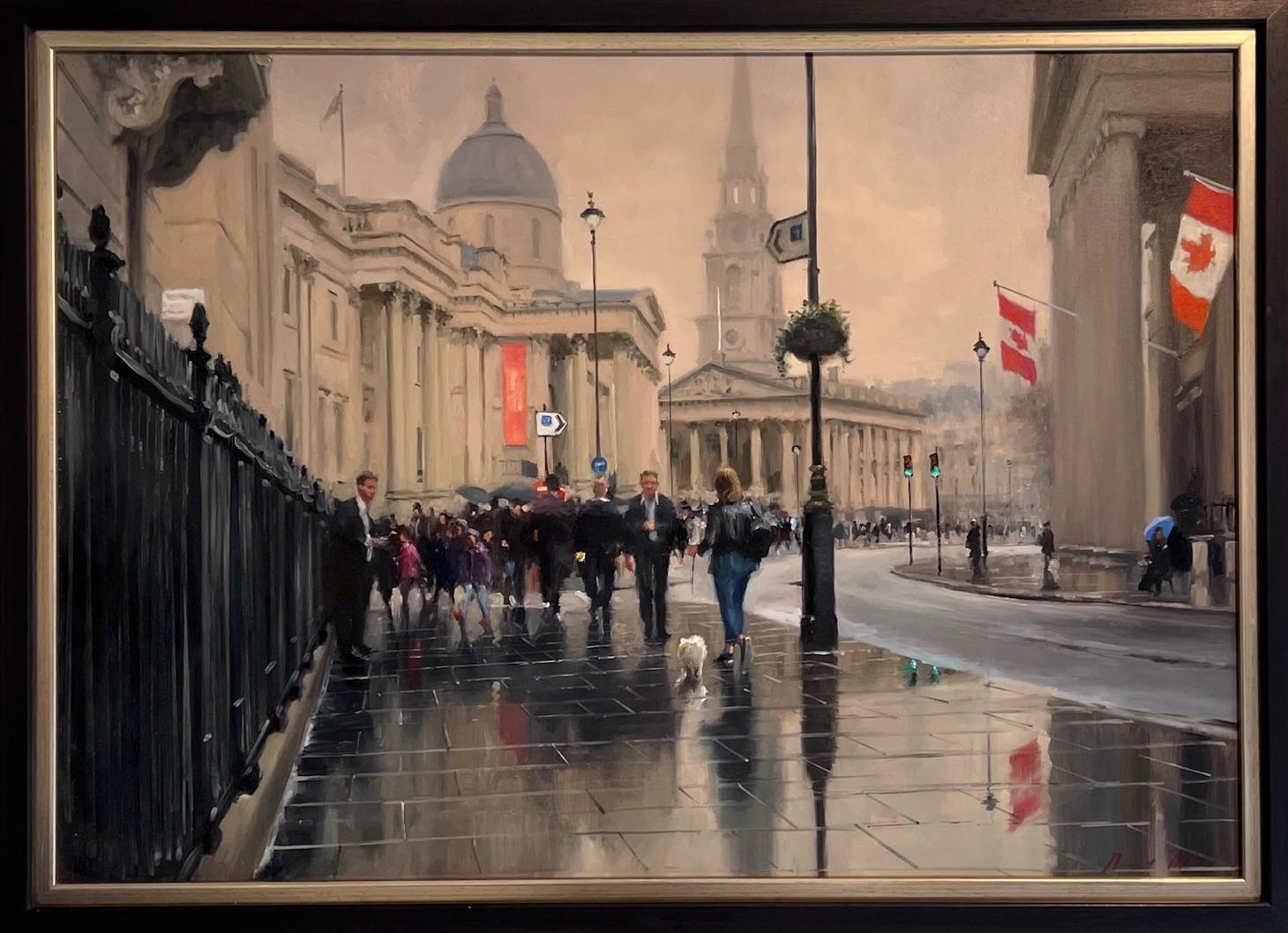 Trafalgar Square, North - peinture à l'huile impressionniste originale - art contemporain - Impressionnisme Painting par Michael Alford