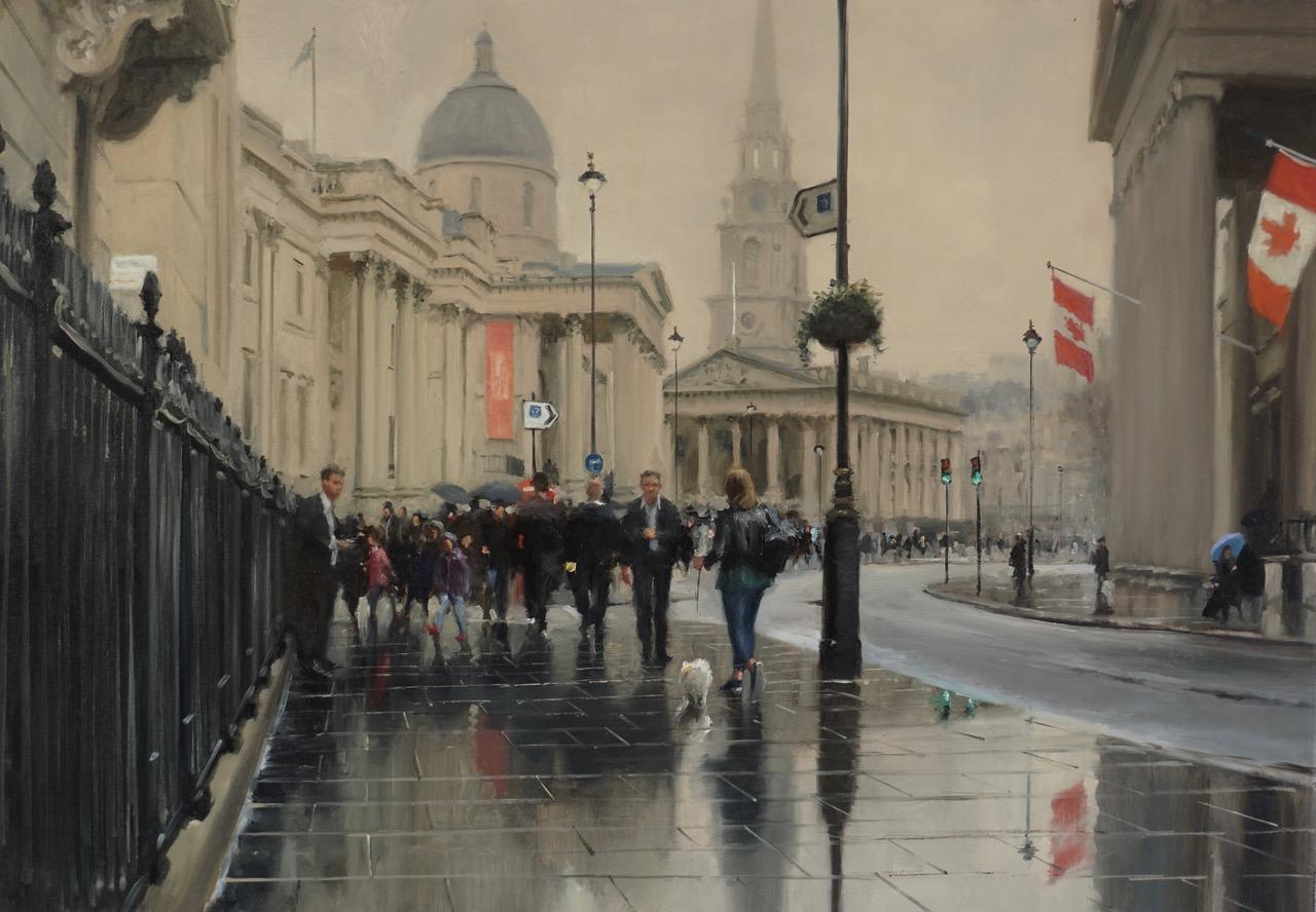 Michael Alford Figurative Painting - Trafalgar Square, North -original impressionism oil painting-contemporary Art