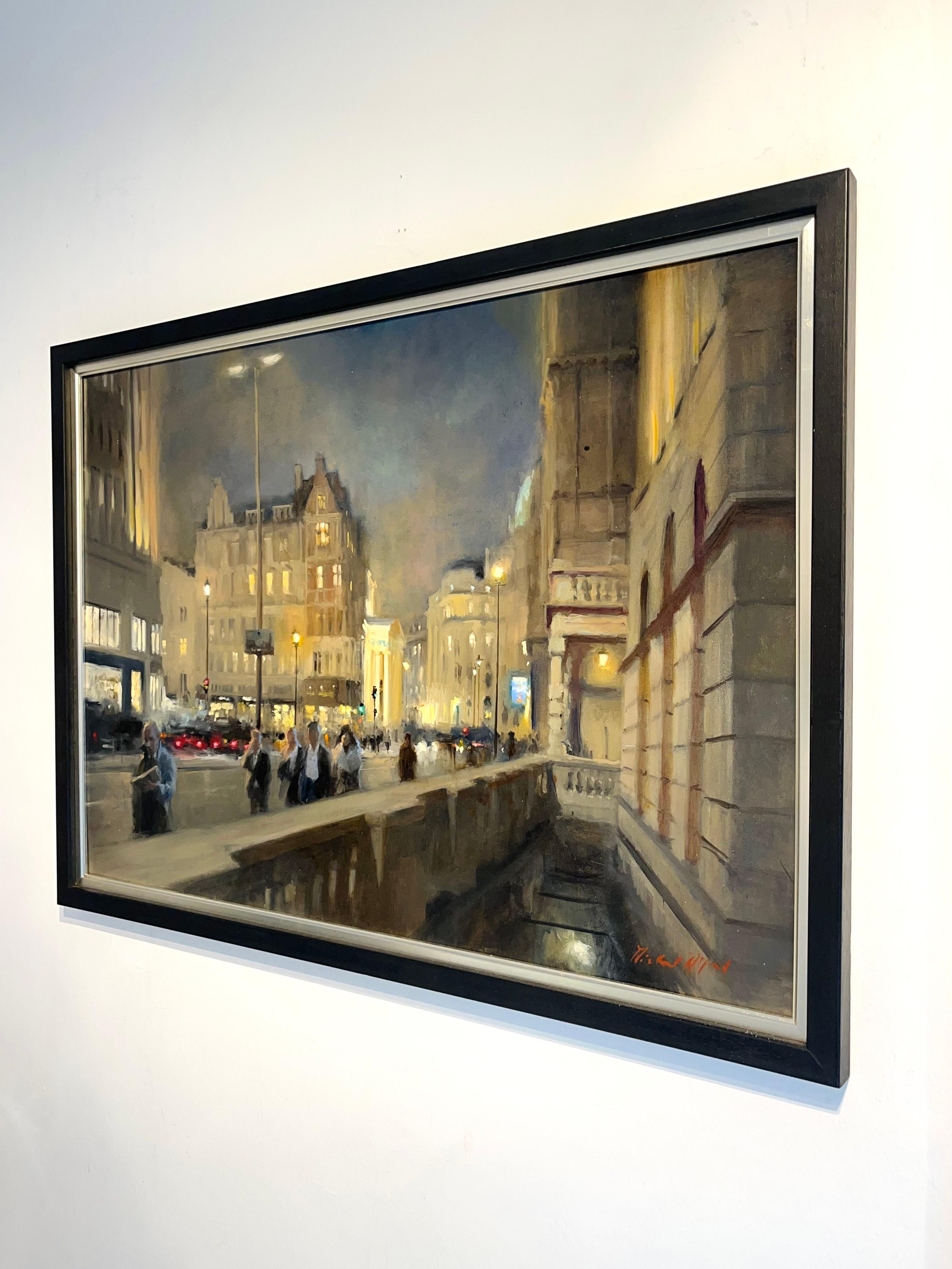 Waterloo Bridge-original impressionism cityscape oil painting-contemporary Art - Impressionist Painting by Michael Alford