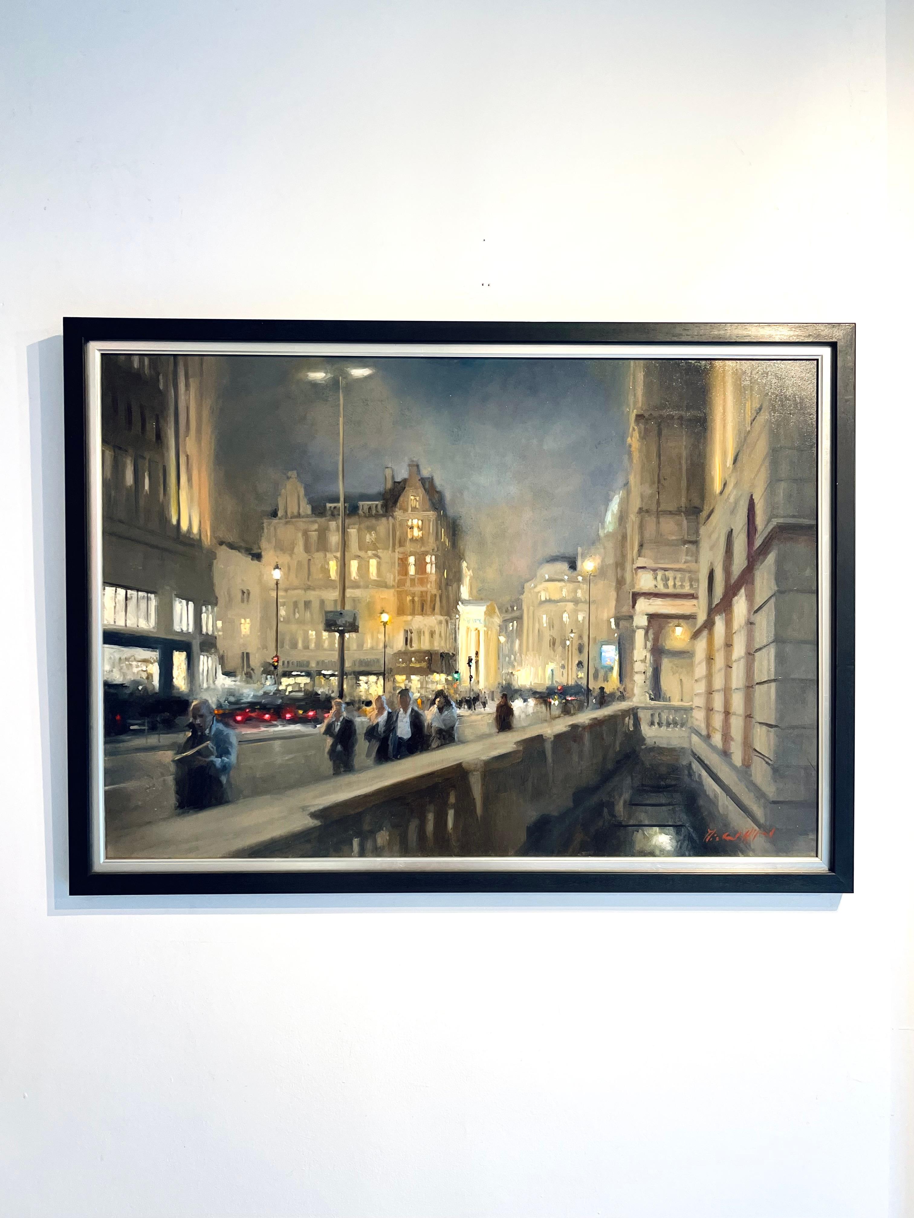 Waterloo Bridge-impressionistisches Stadtbild-Ölgemälde-zeitgenössische Kunst (Grau), Portrait Painting, von Michael Alford