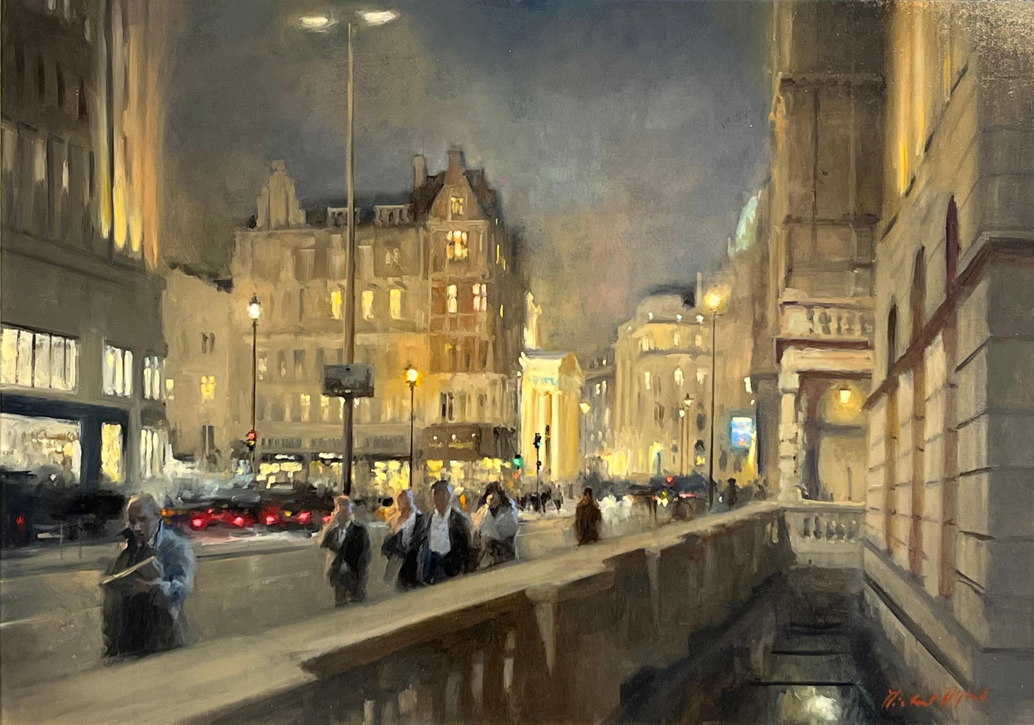 Michael Alford Figurative Painting - Waterloo Bridge-original impressionism cityscape oil painting-contemporary Art