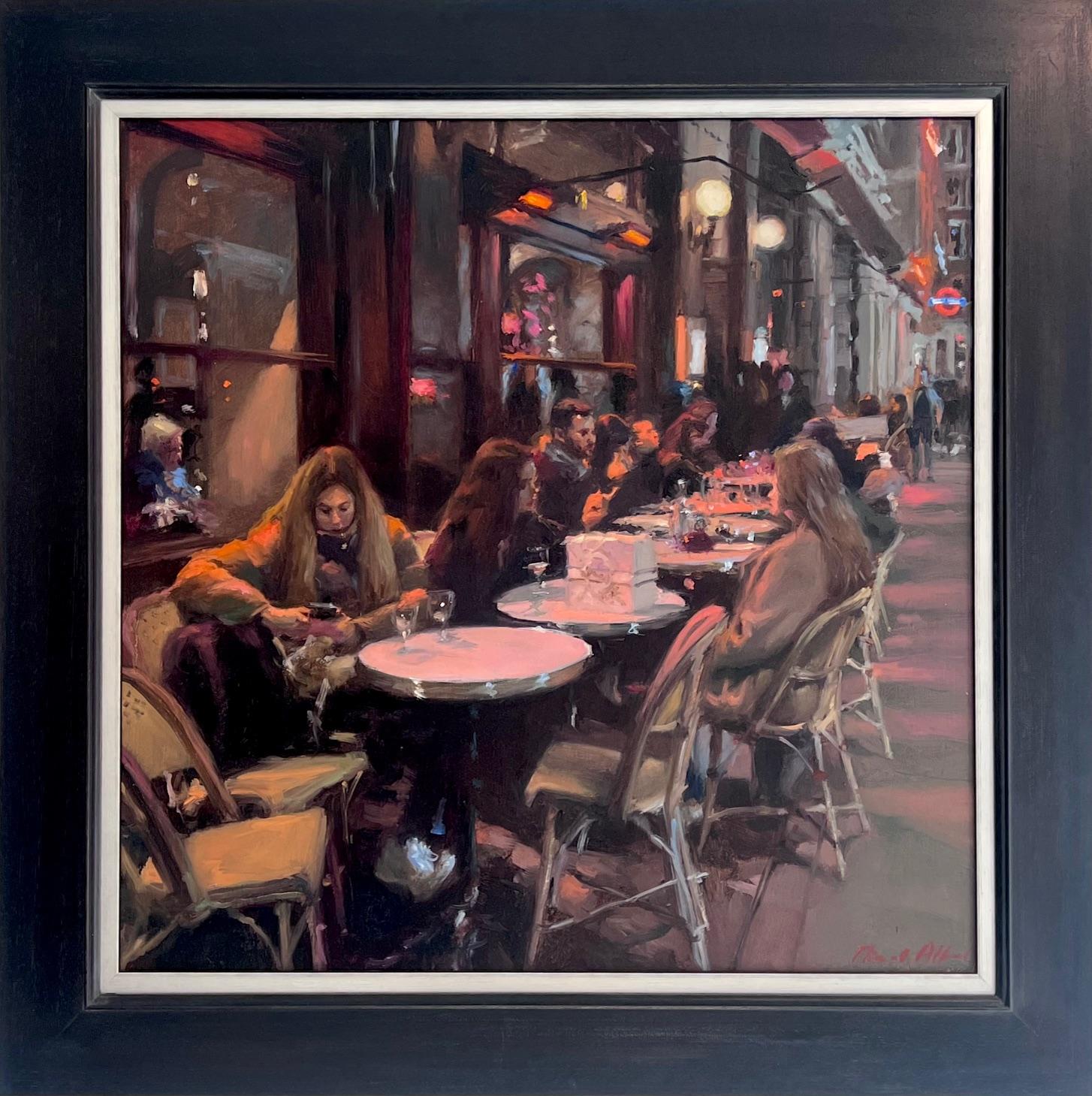 Winter Café, Sloane Square - original impressionistisches Ölgemälde - zeitgenössische Kunst (Impressionismus), Painting, von Michael Alford