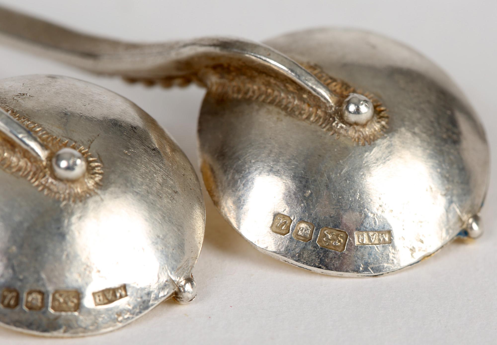 Arts and Crafts Michael Allen Bolton Arts & Crafts Inspired Hand Crafted Silver Salt Spoons