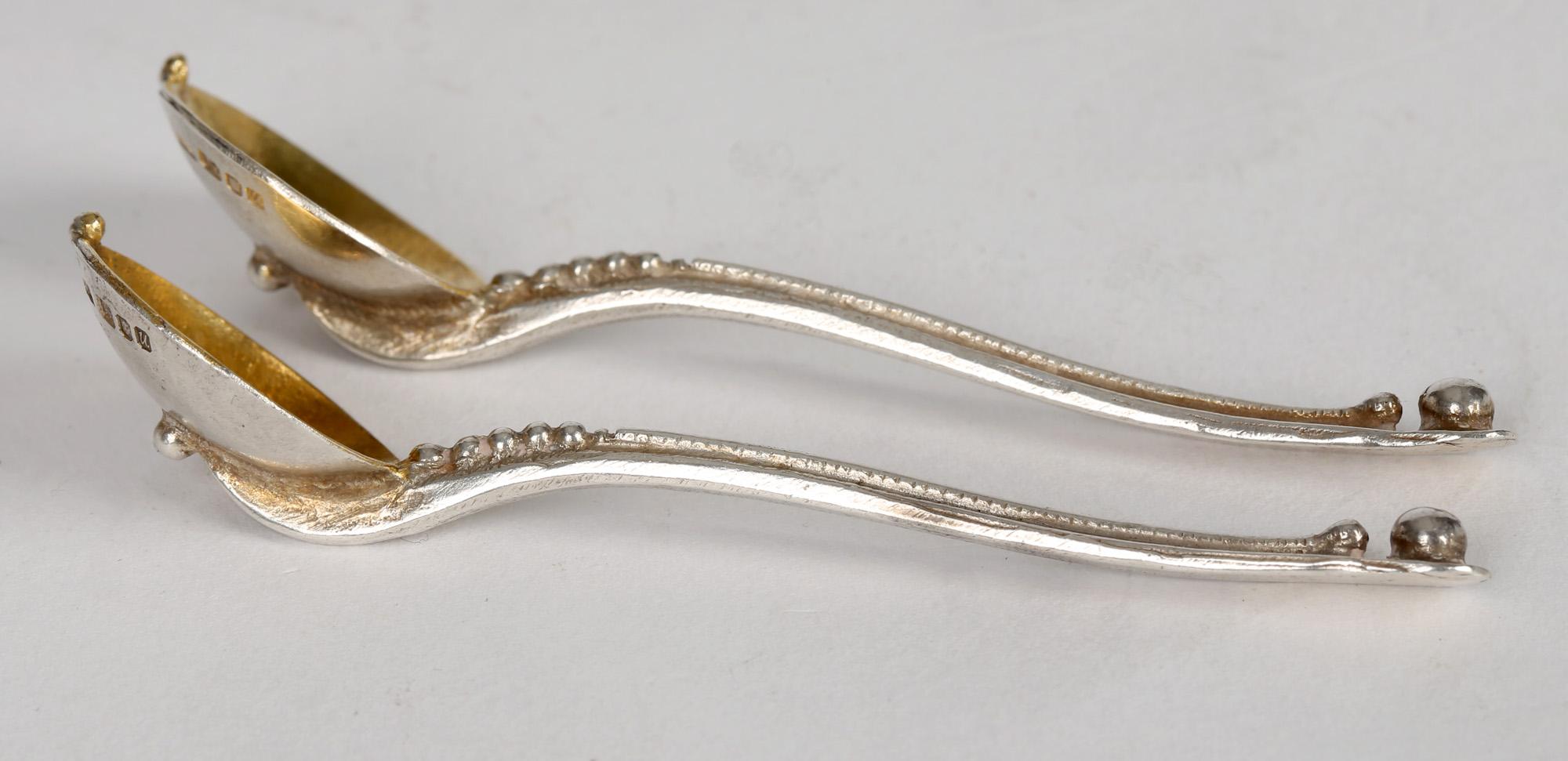 Michael Allen Bolton Arts & Crafts Inspired Hand Crafted Silver Salt Spoons In Good Condition In Bishop's Stortford, Hertfordshire