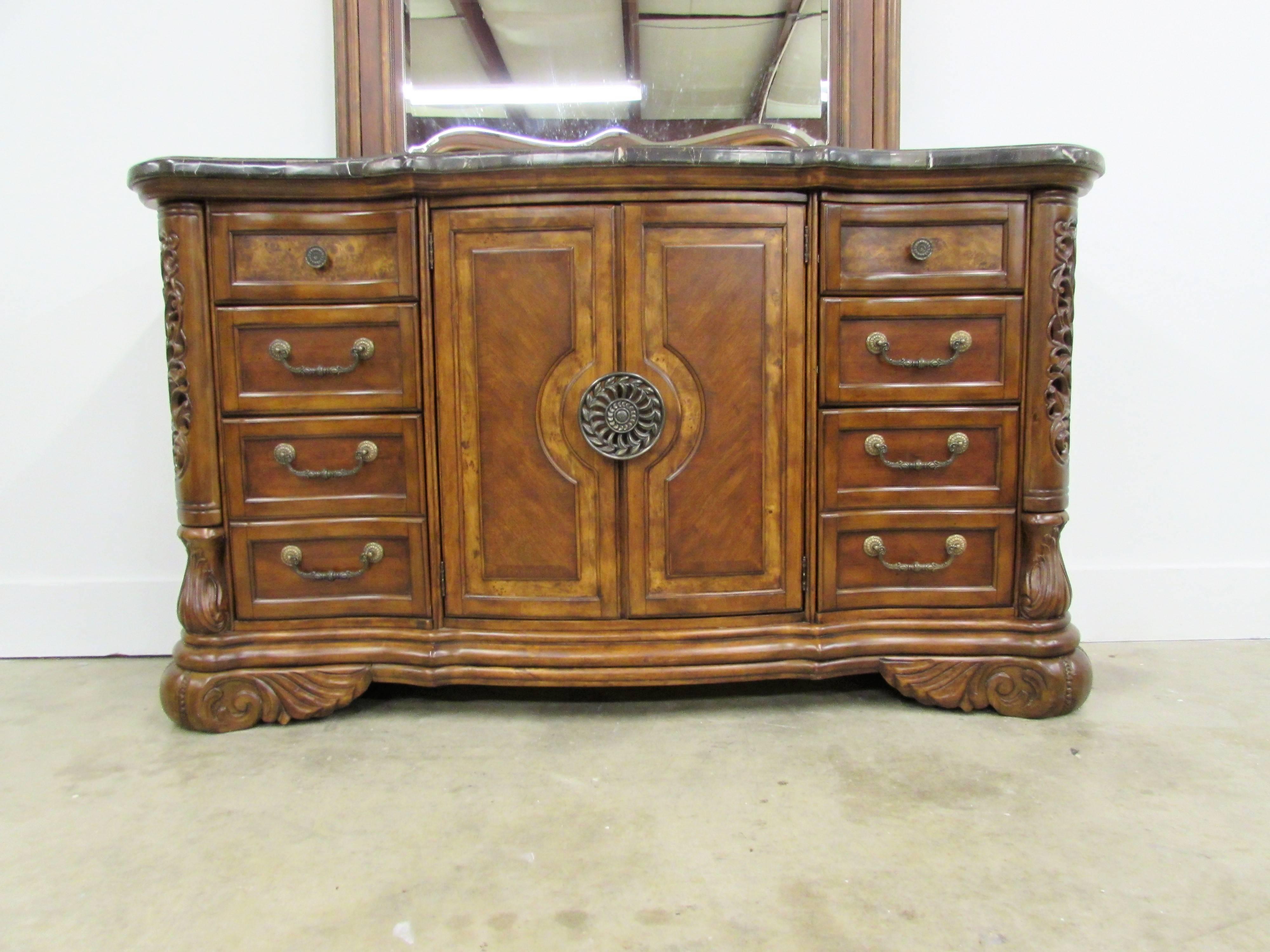 Michael Amini Oversized Credenza with Mirror and Tessellated Marble For Sale 3