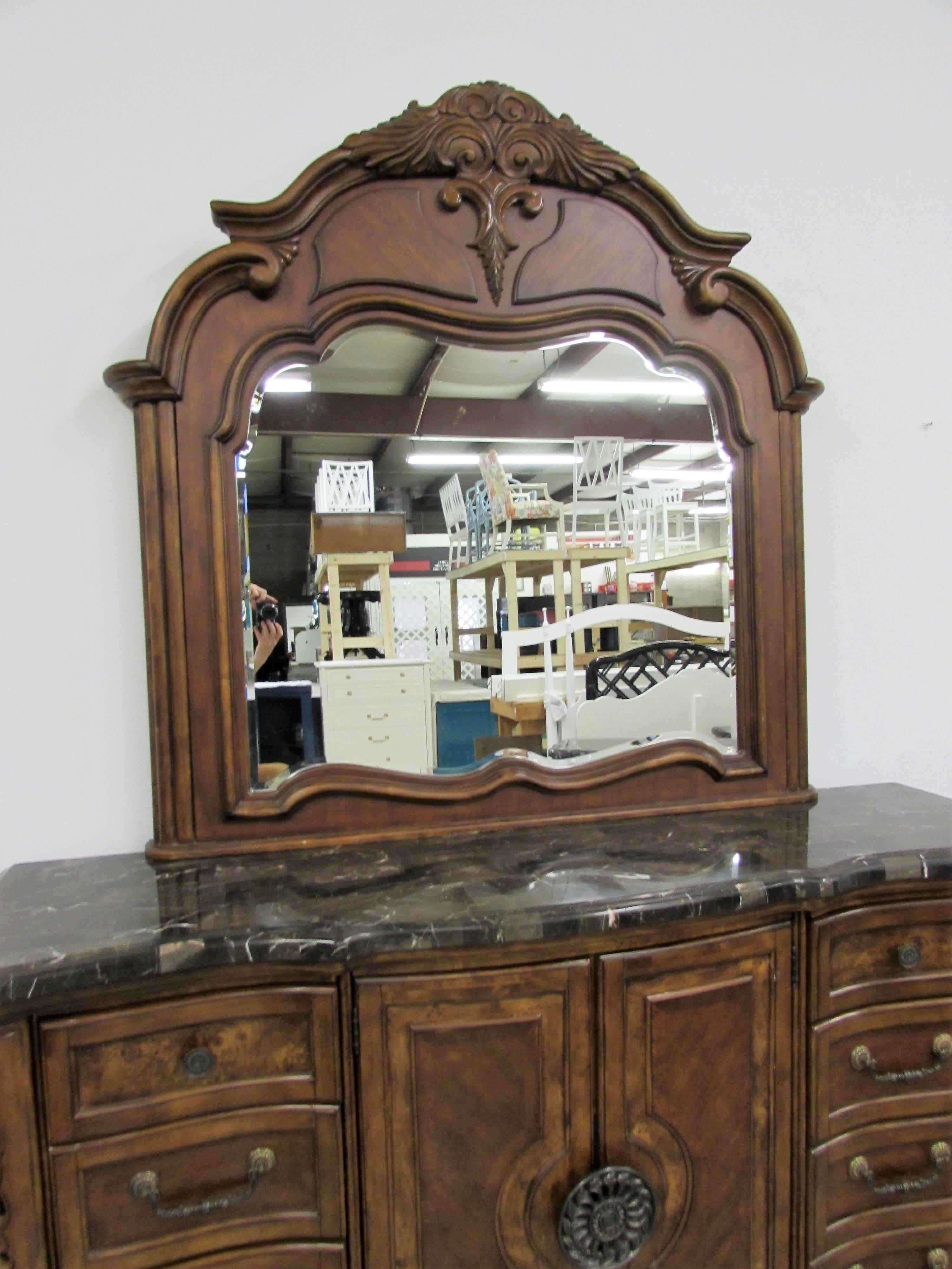 Modern Michael Amini Oversized Credenza with Mirror and Tessellated Marble For Sale