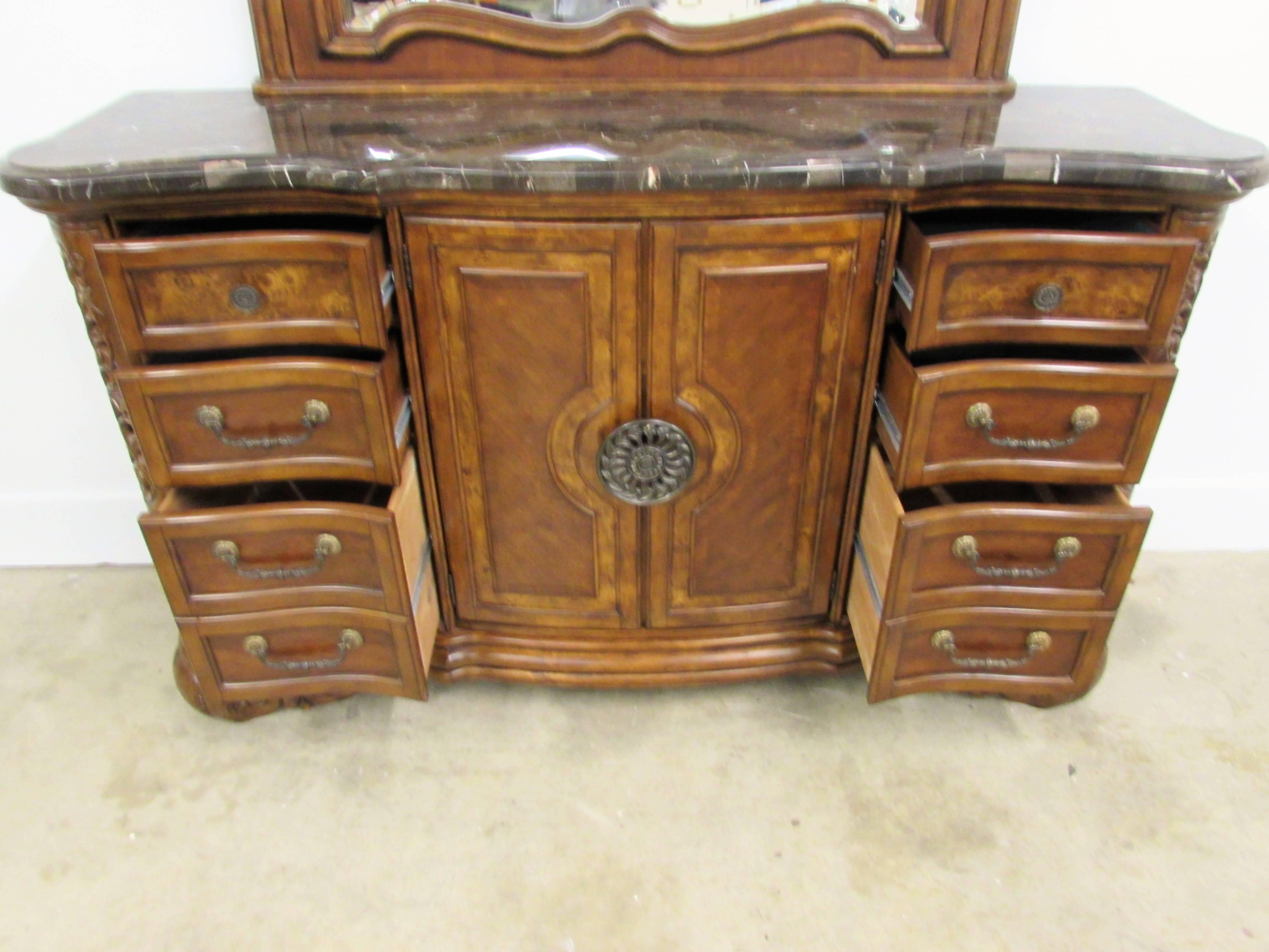 Stained Michael Amini Oversized Credenza with Mirror and Tessellated Marble For Sale