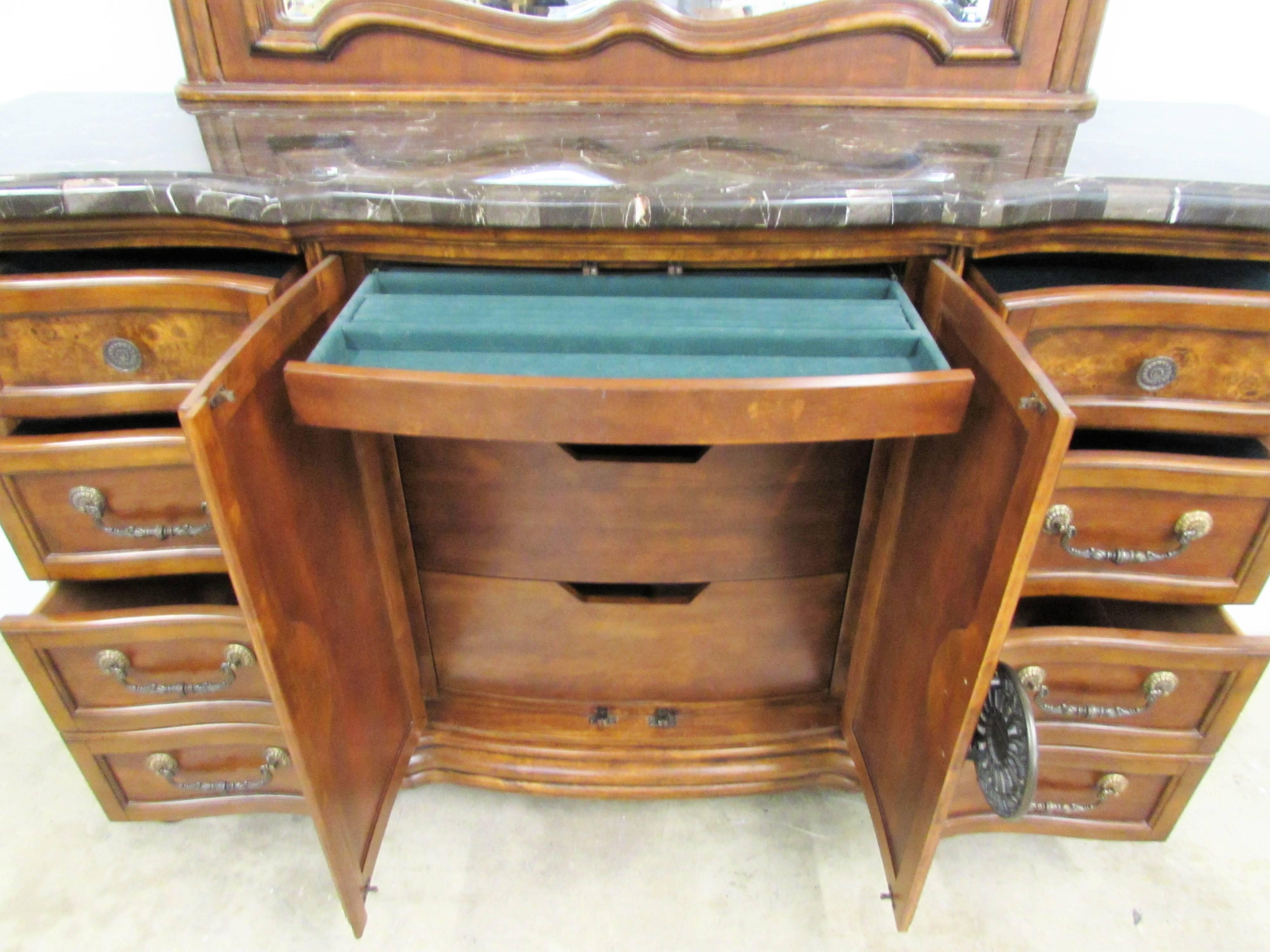 Michael Amini Oversized Credenza with Mirror and Tessellated Marble In Excellent Condition For Sale In Raleigh, NC