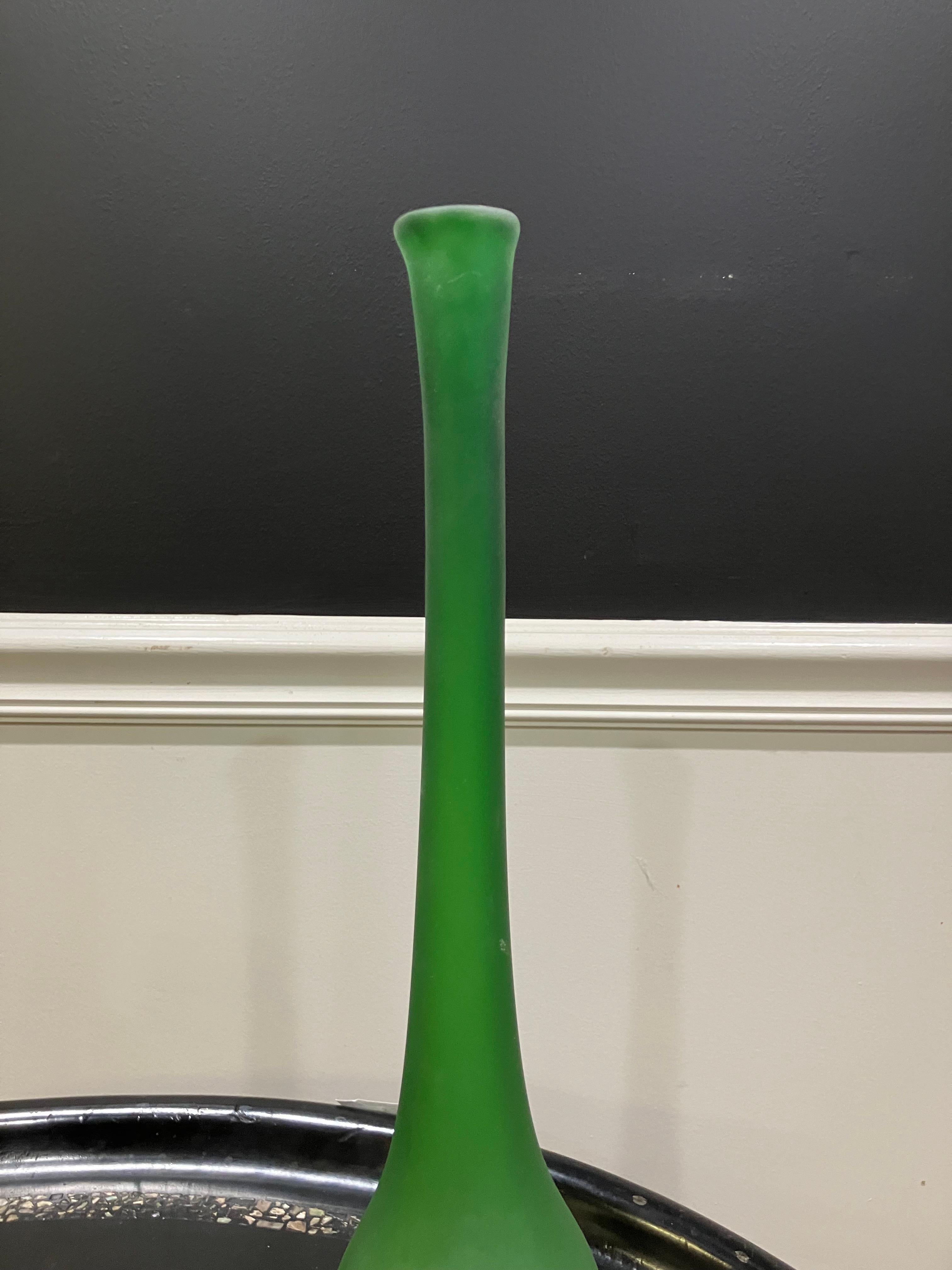 Modern Michael Anchen Hand-Blown Long Neck Green Bottle For Sale